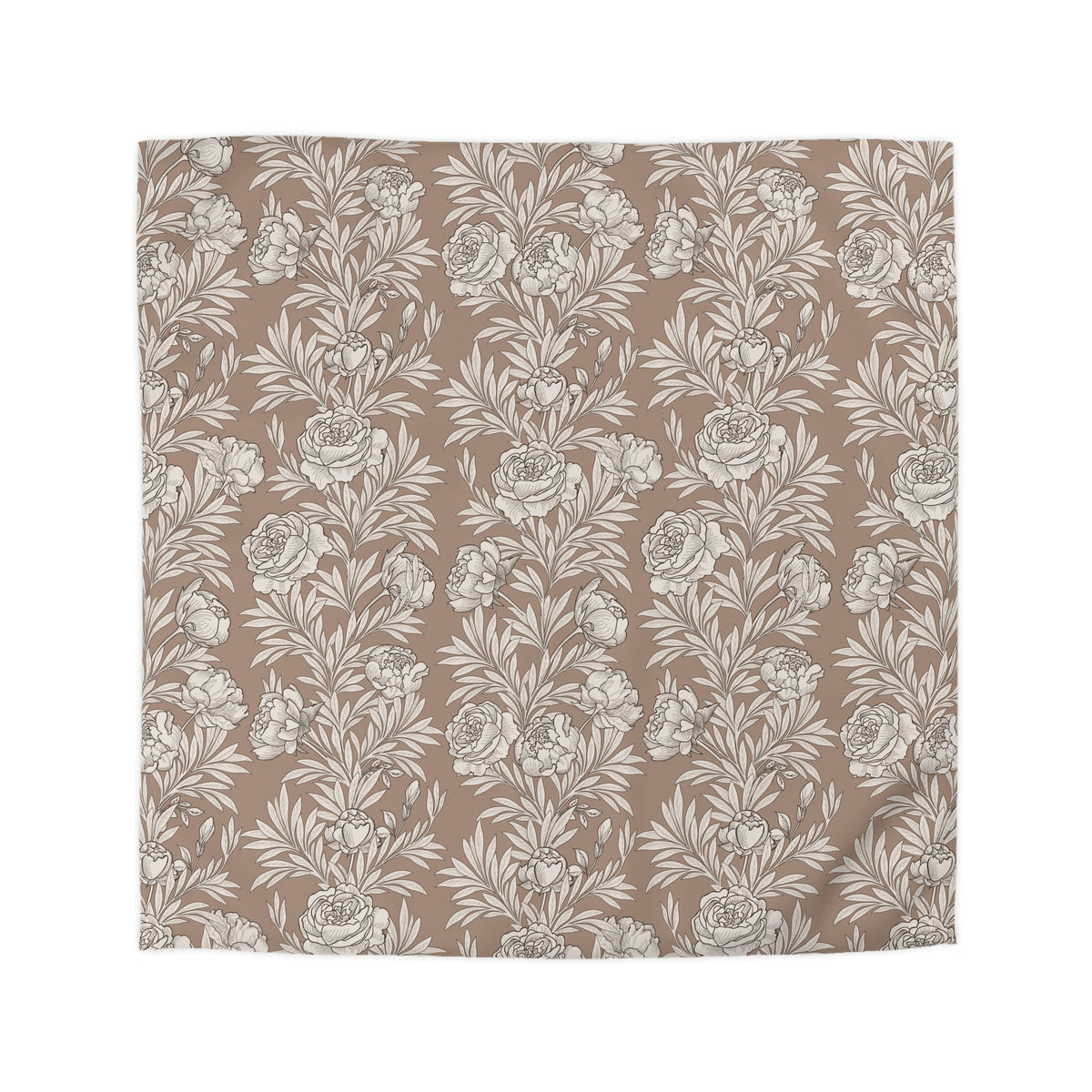 a repeating pattern of white flowers on a brown background.