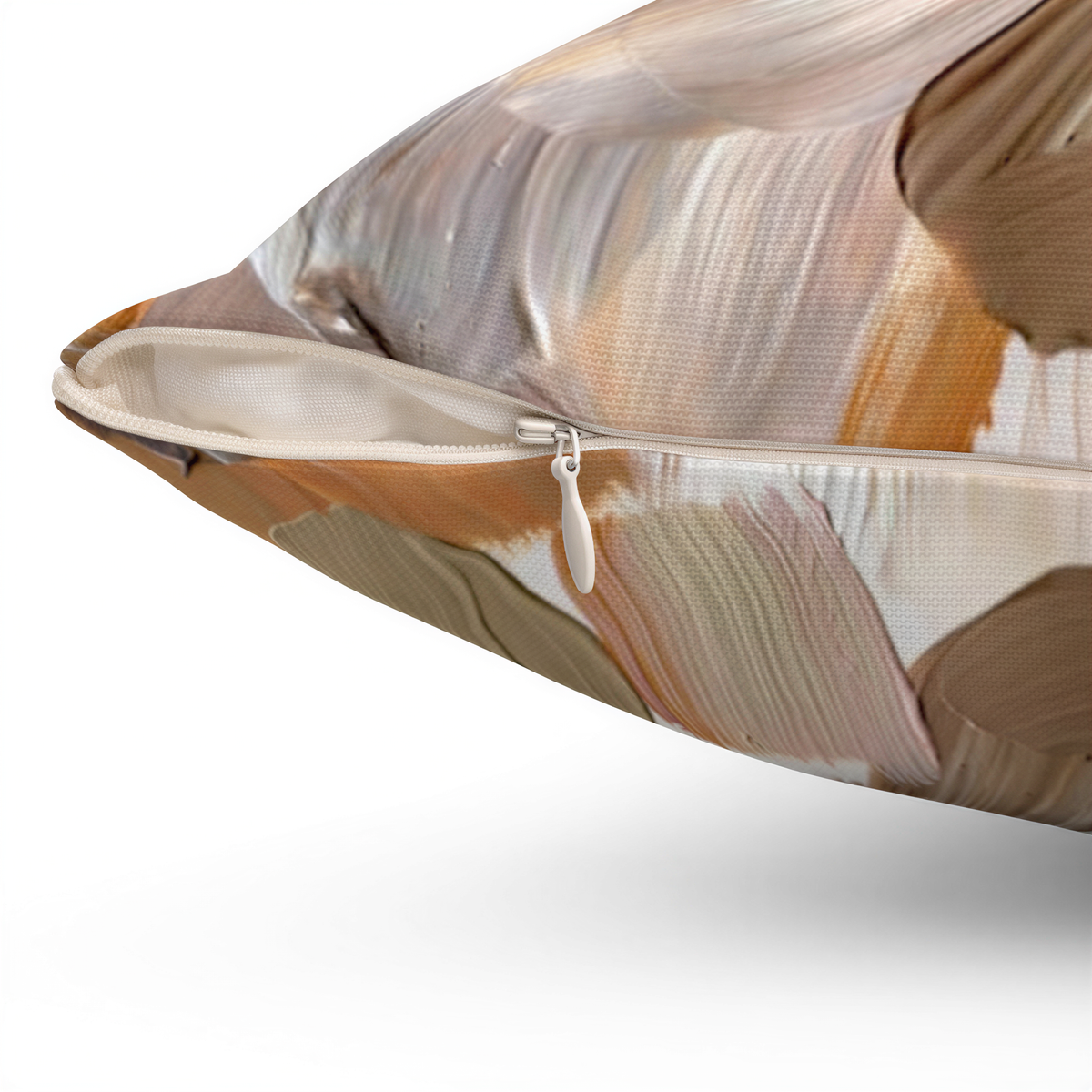 Abstract Pillow Cover Brown White Beige close-up of the fabric detail