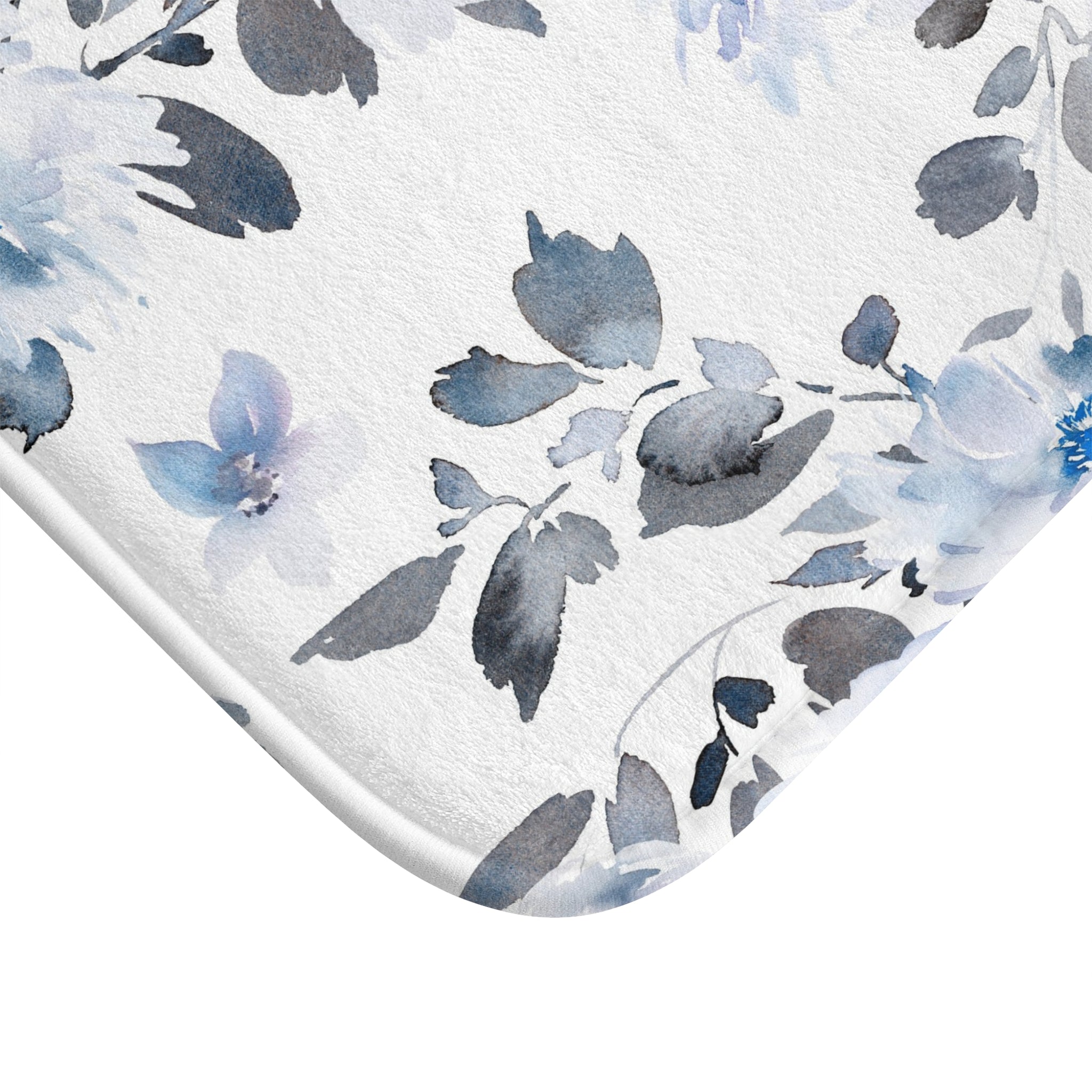 Floral Bath Mat | White Blue Kitchen Mat