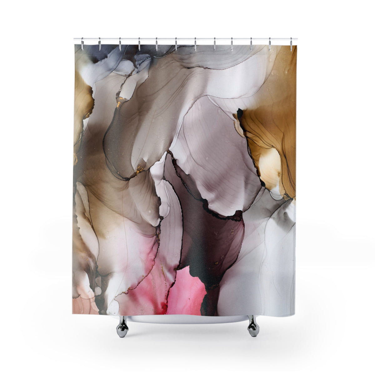 abstract art with a mix of brown, pink, and white colors, creating a visually striking and dynamic composition.