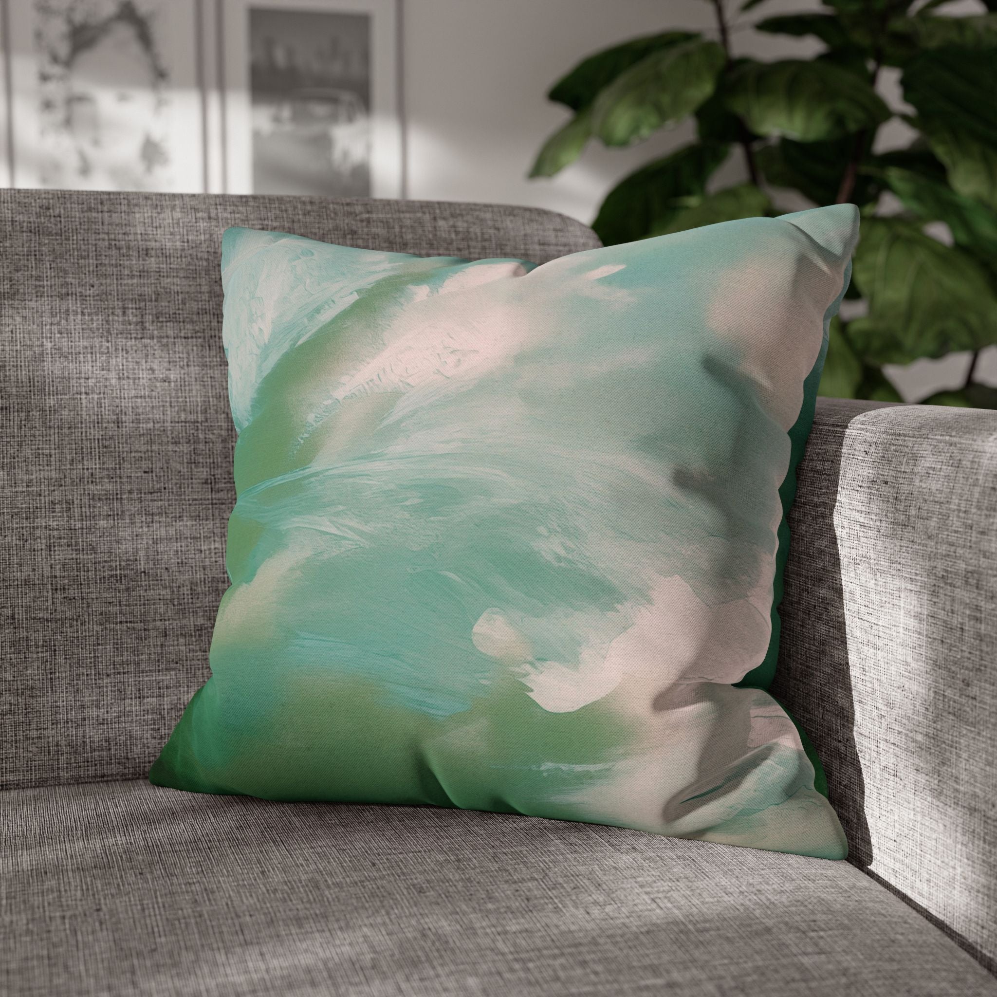 Abstract Green Pillow Cover | Sage Green Blush Ombre