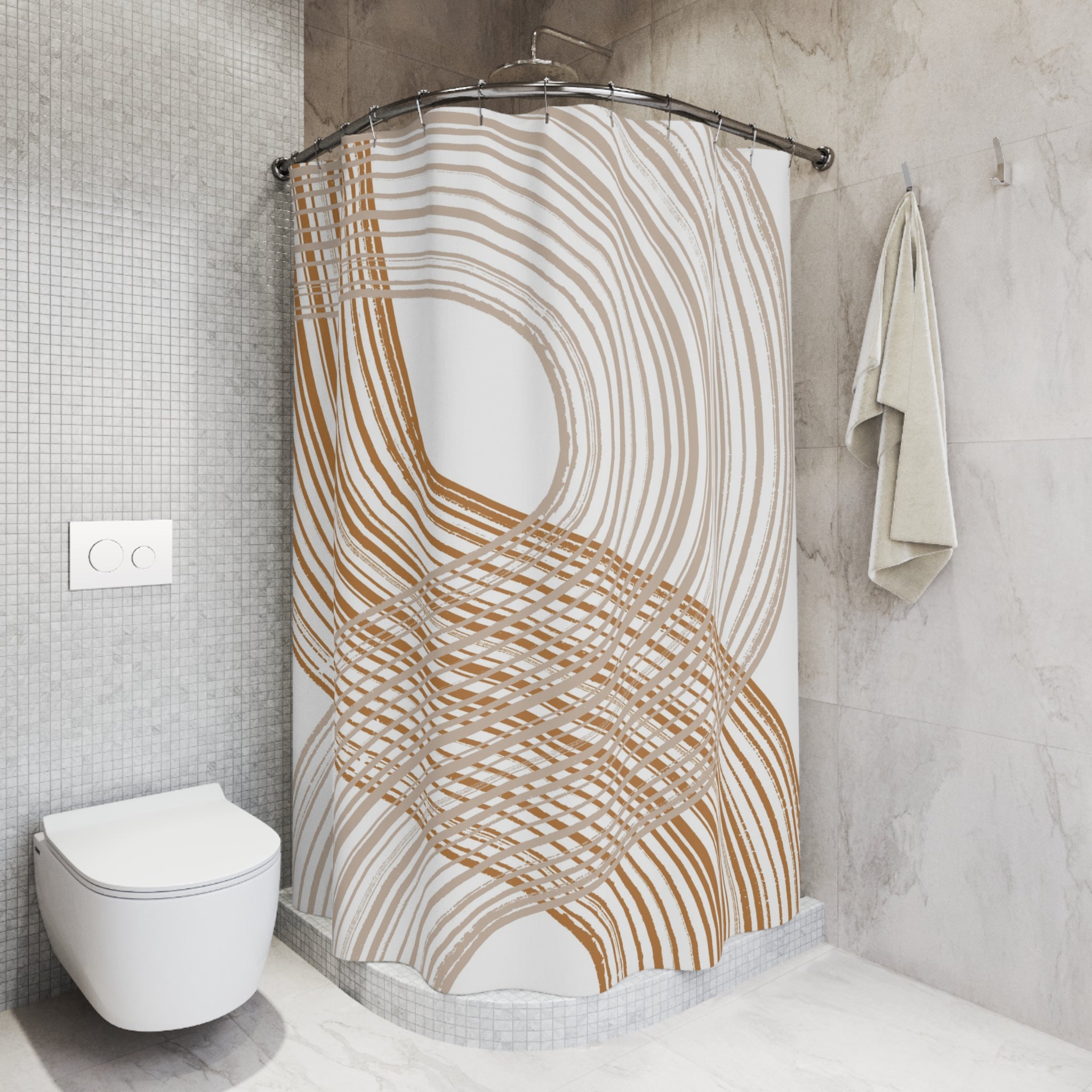 Abstract Shower Curtain | Earthy Neutral Fabric Curtain