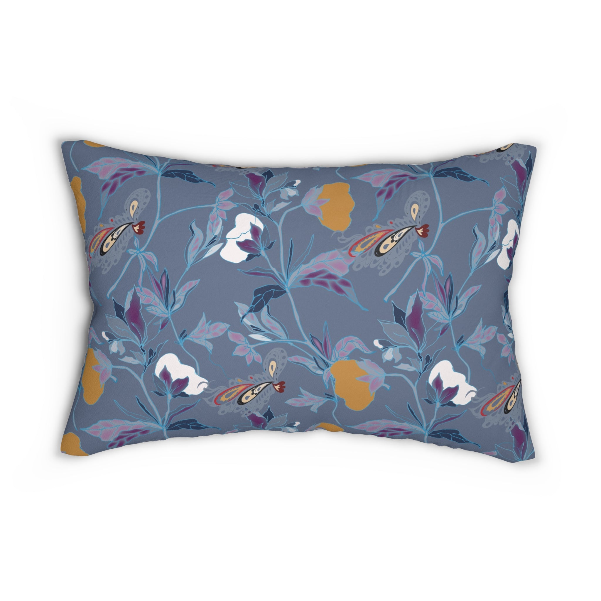 Floral Lumbar Pillow | Smokey Blue, Colorful Botanical