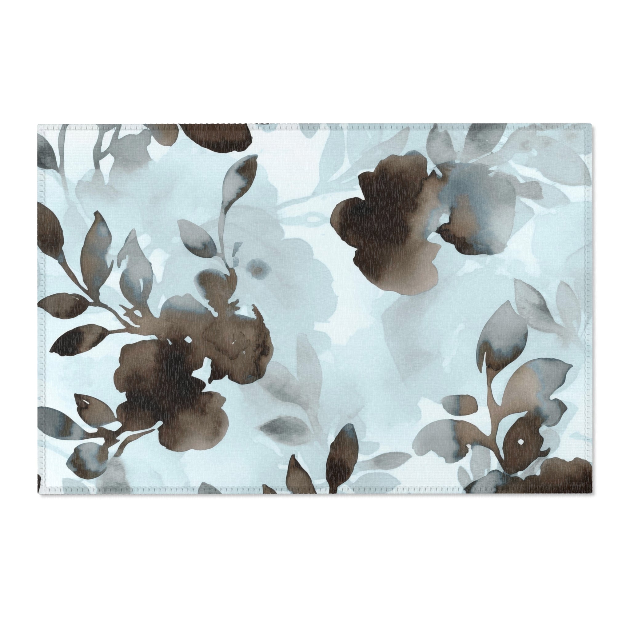 Abstract Floral Area Rug | Pale Blue Brown Watercolor