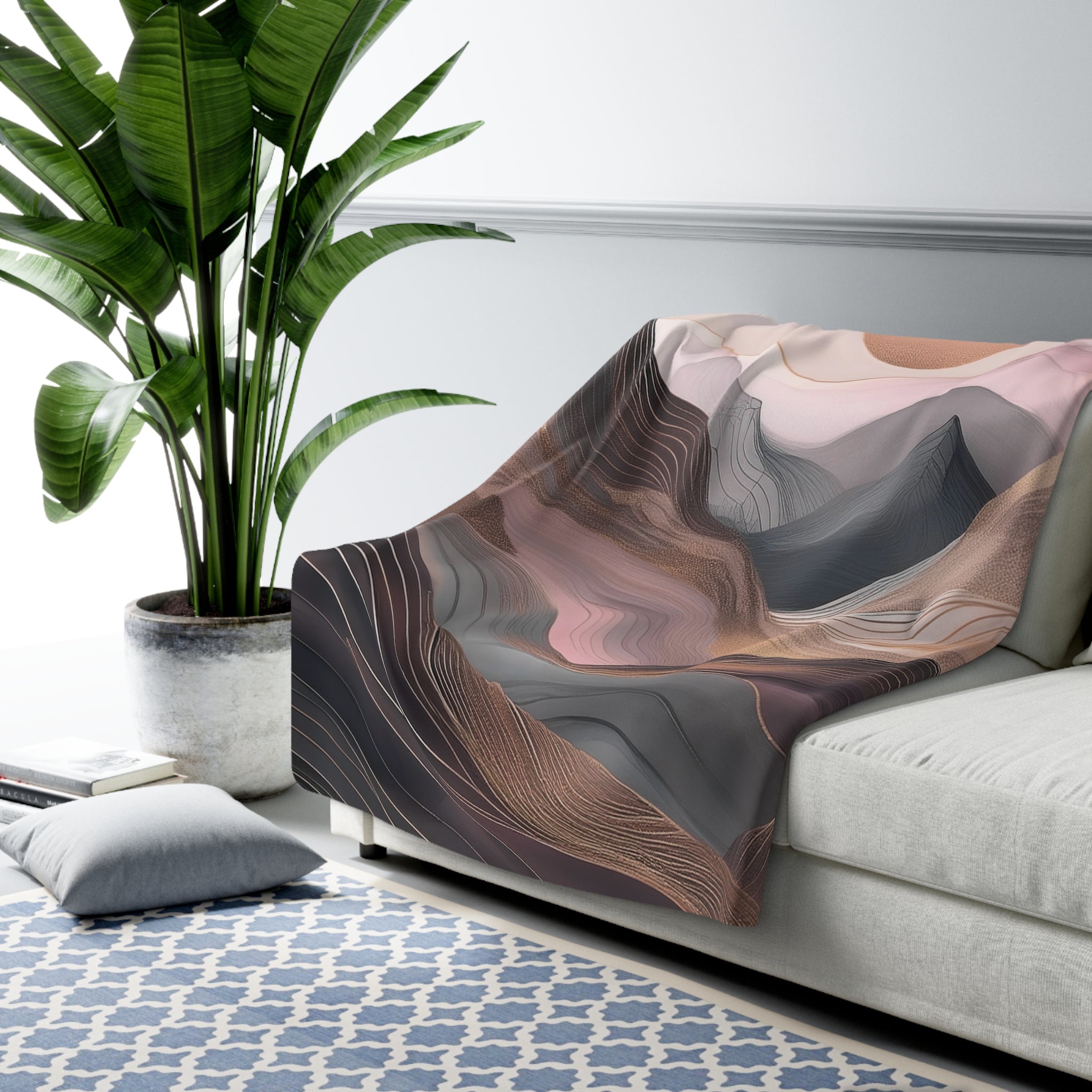 Boho Throw Blanket | Mauve Pink Grey Beige Moon