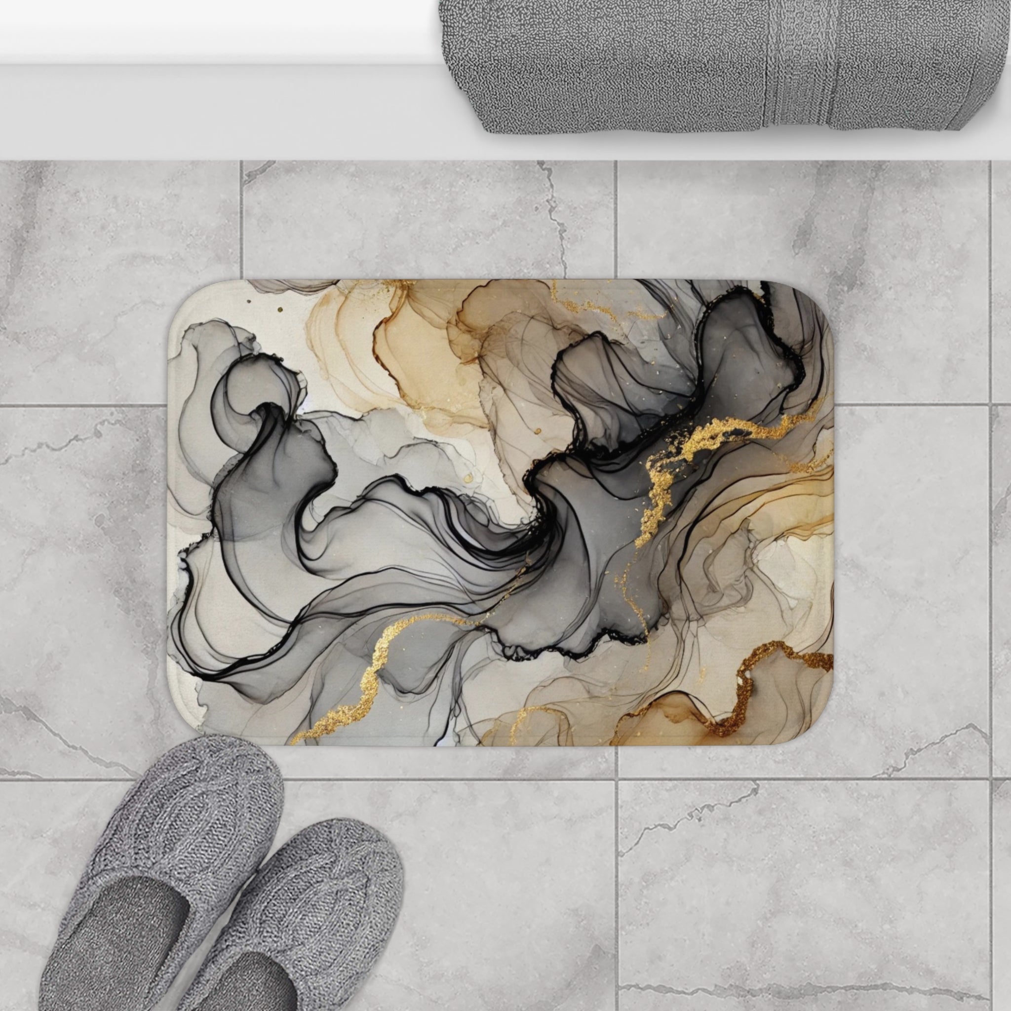 Abstract Bath Mat | Taupe Grey Watercolor Kitchen Mat