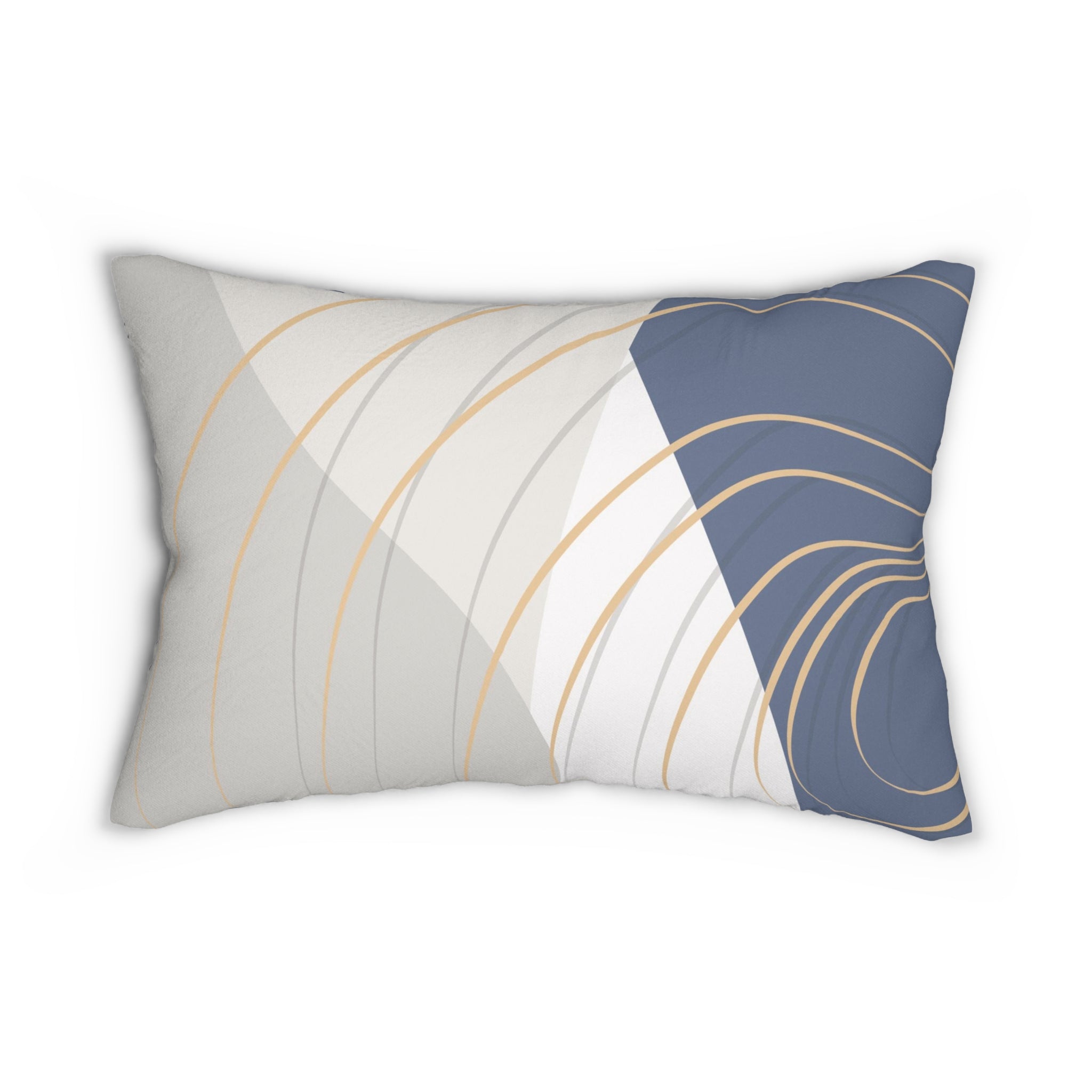 Abstract Lumbar Pillow | Denim Blue, Ivory Gray Geometric
