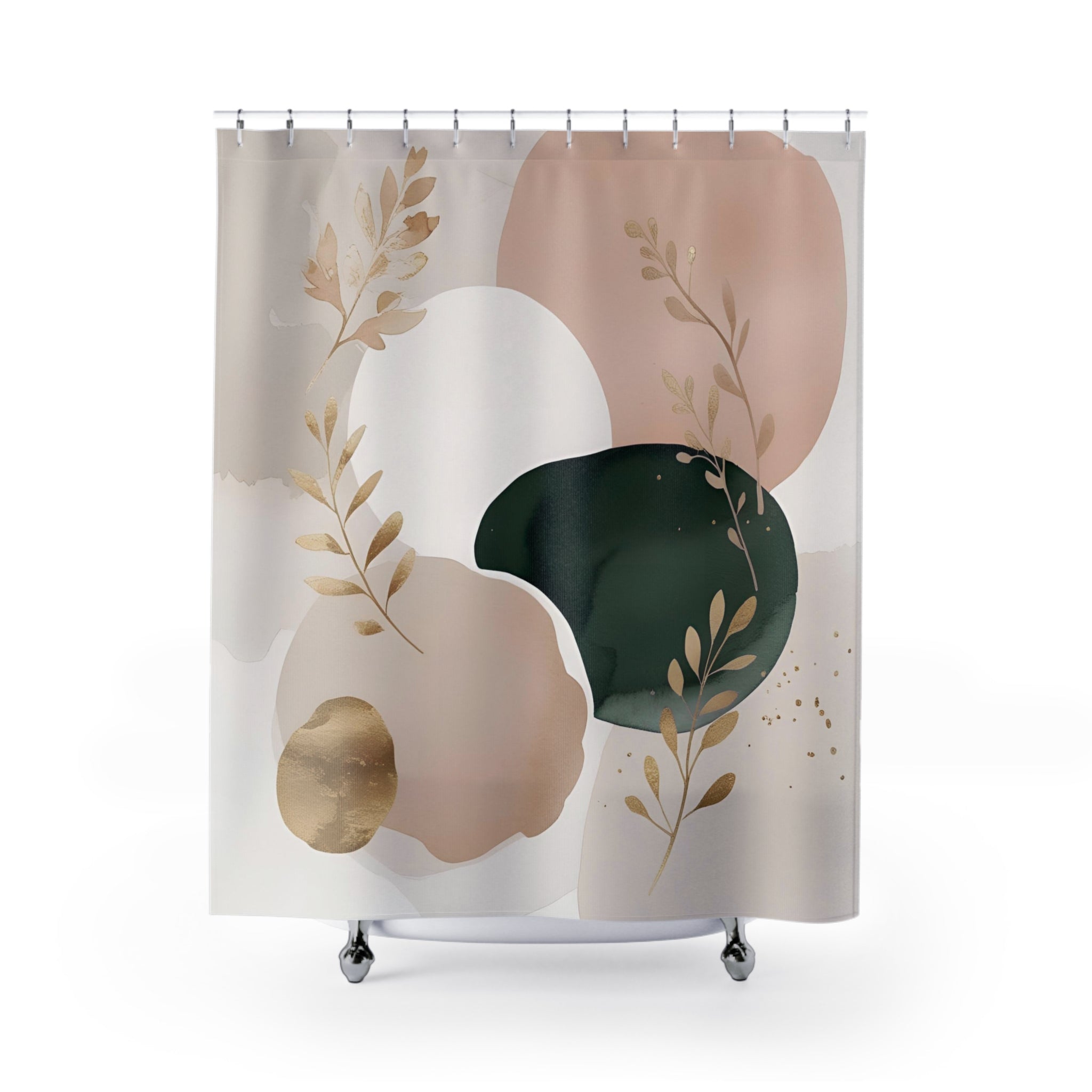 Abstract Shower Curtain | Blush Beige Pink, Muted Gold Sage Green
