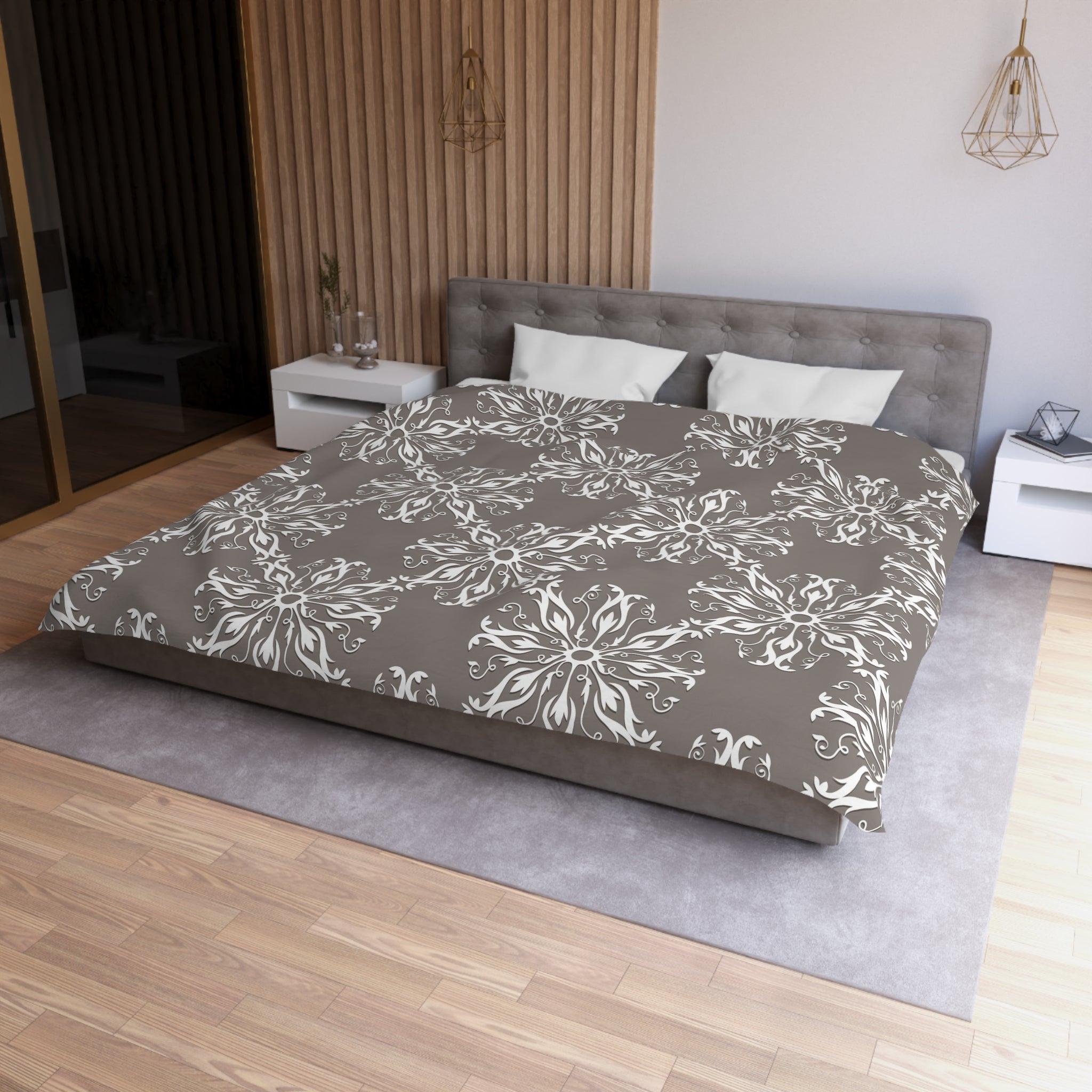 Retro Duvet Cover | Vintage Art Deco, Nouveau Grey White | Bedroom Decor