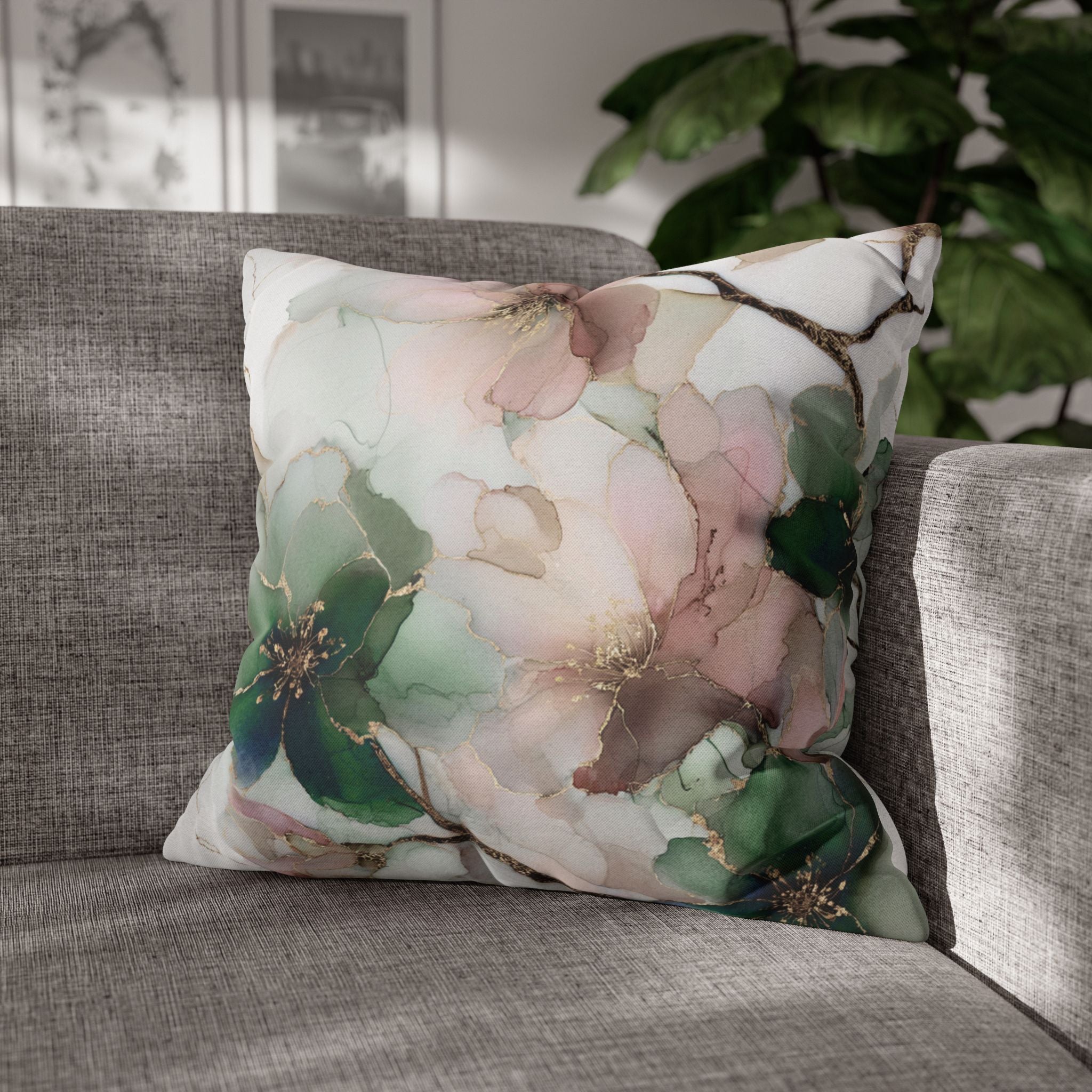 Floral Pillow Cover | Sage Green, Blush Watercolor Pillowcase