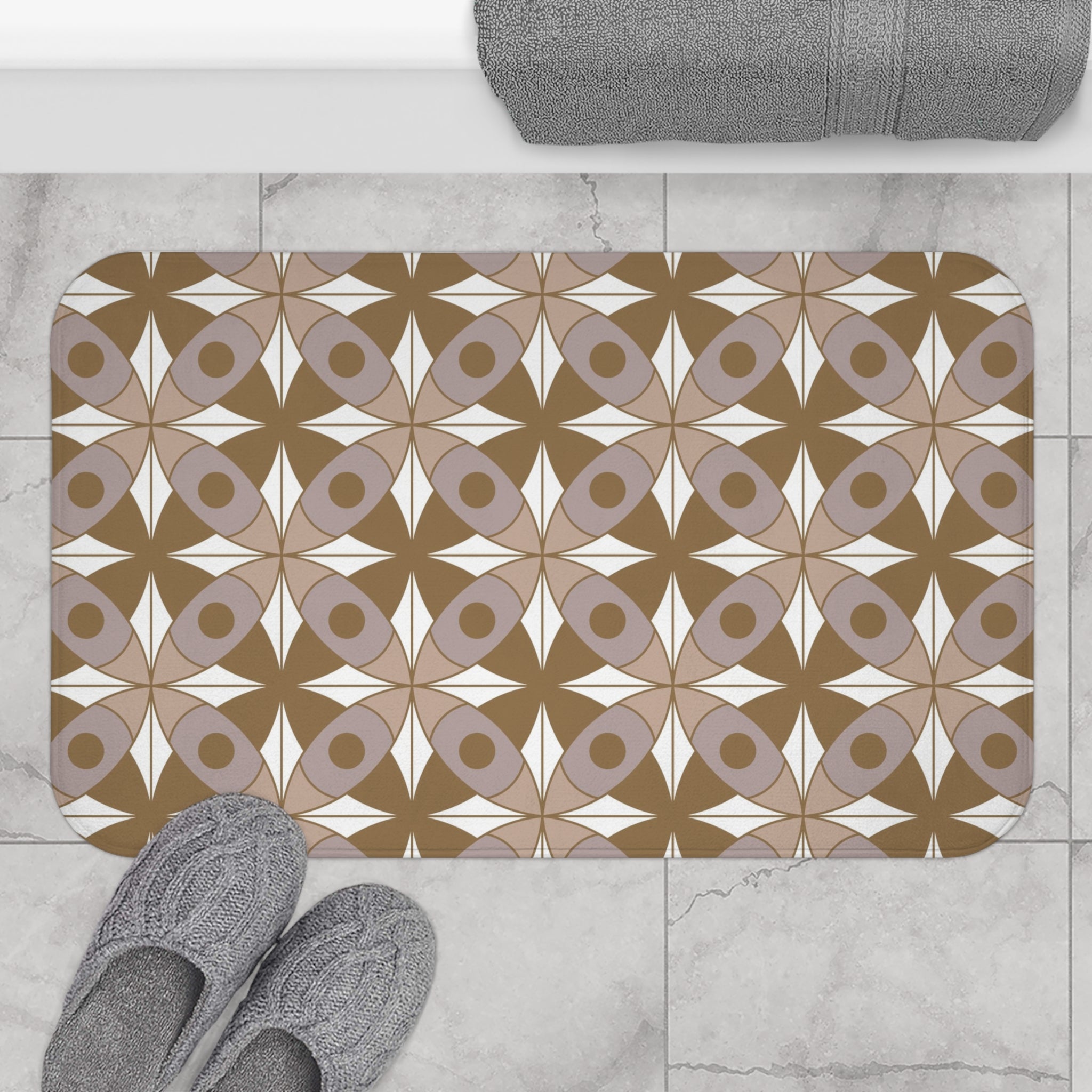 Retro Bath, Kitchen Mat | Vintage Art Deco, Nouveau Taupe Beige, Grey
