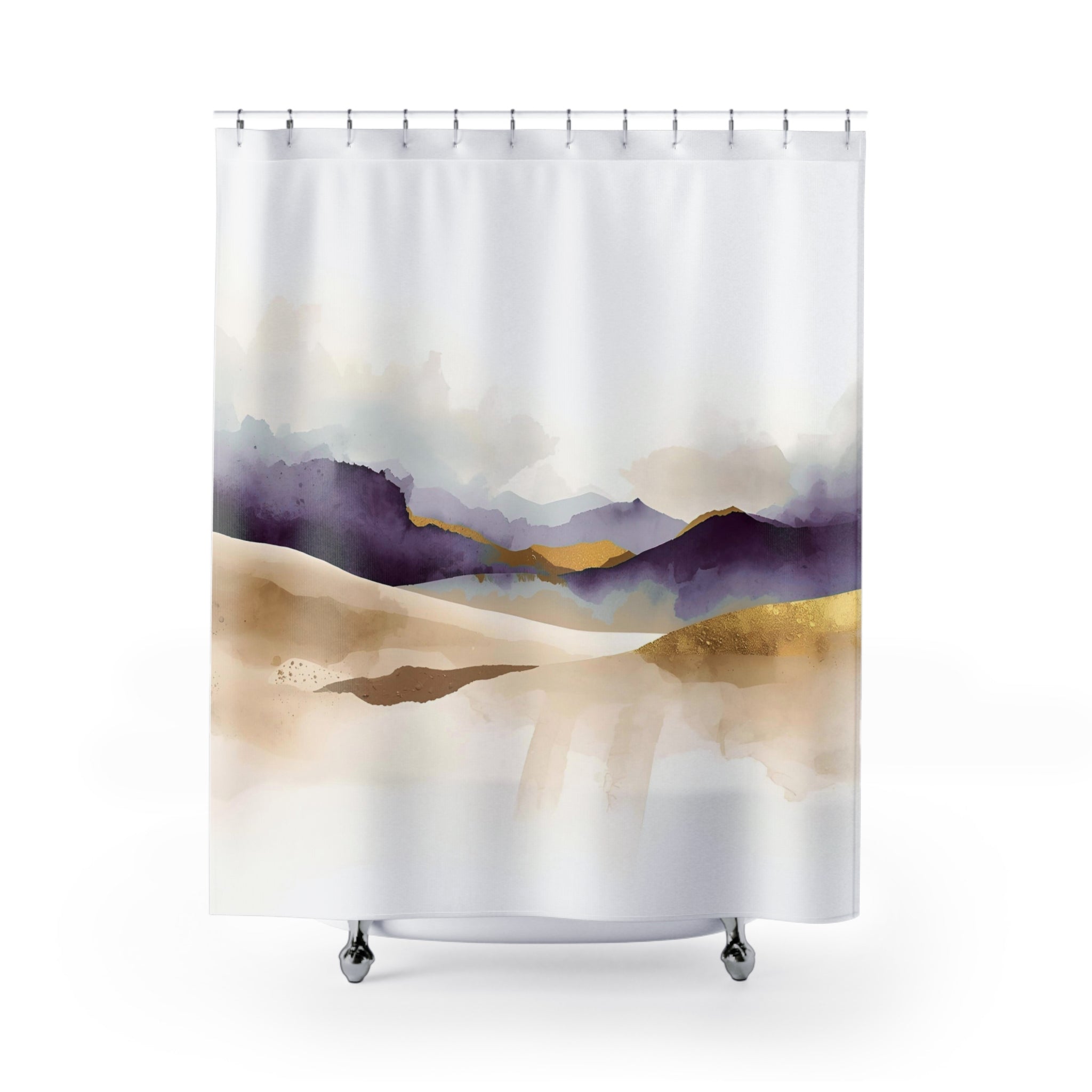 Abstract Shower Curtain | Artsy White Beige Purple Watercolor