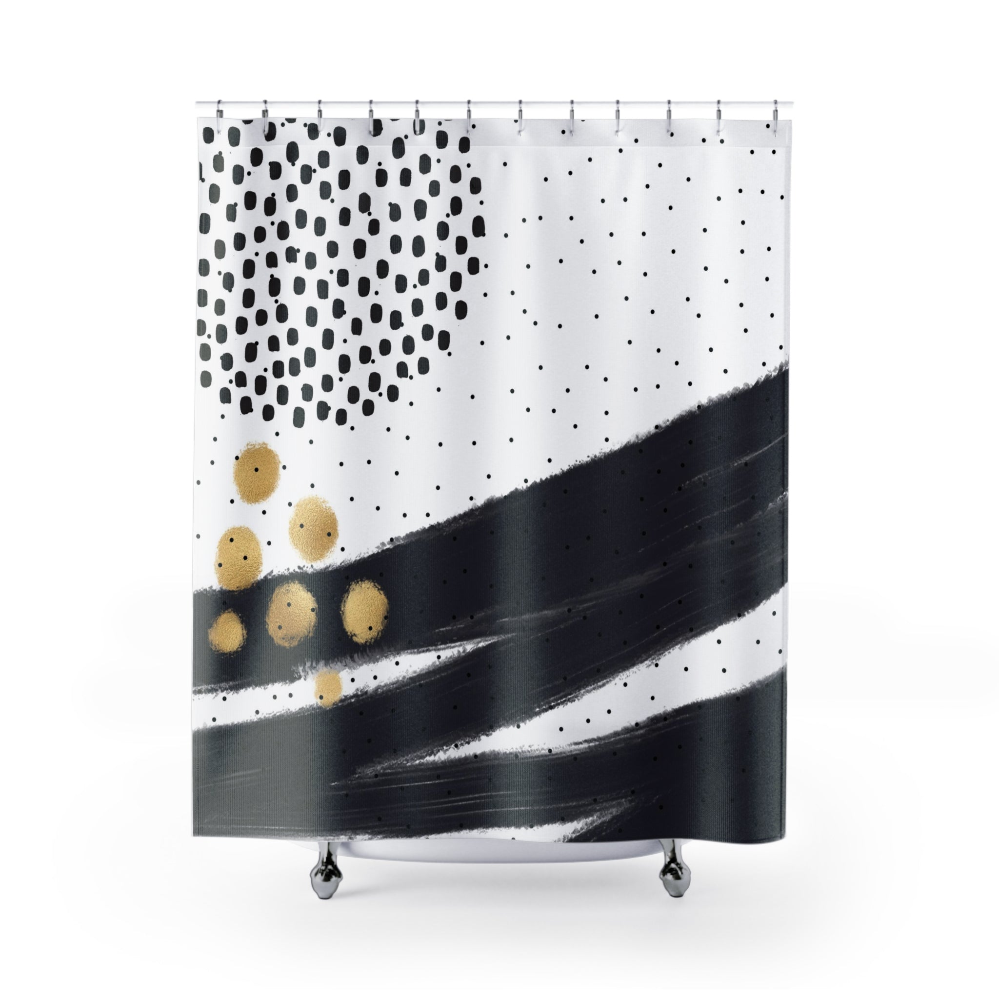 Boho Shower Curtain | Abstract Black White Gold