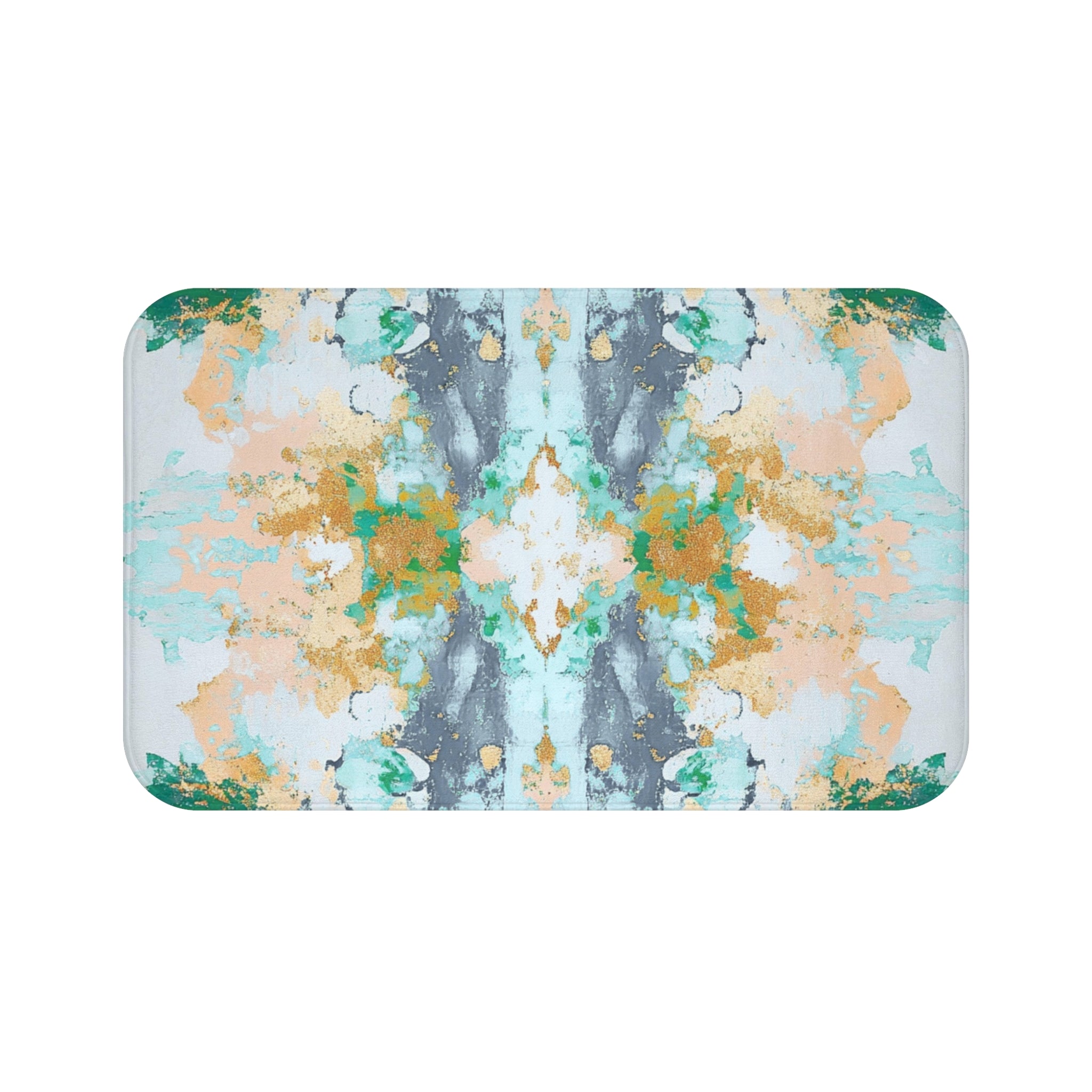 Abstract Bath Mat | Kitchen Mat, Aesthetic Mirrored Art, Blue, Blush, Green