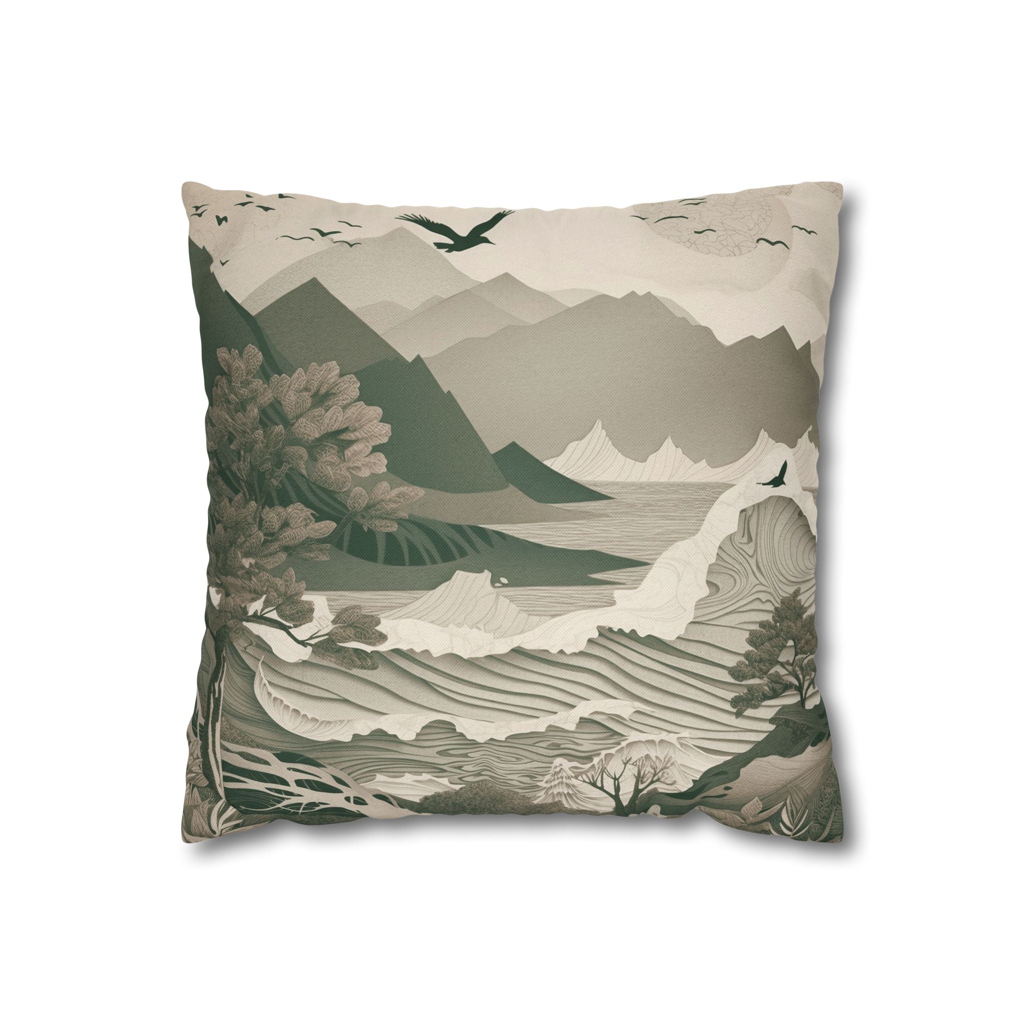 Landscape Throw Pillow Cover, Nature Modern Organic Decor Cushion