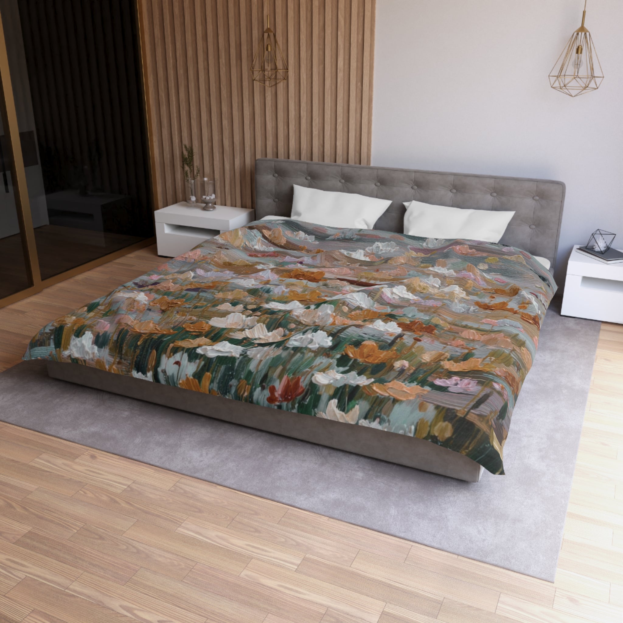 Floral Duvet, Pillow Cover | Grey Peach Bedroom Decor