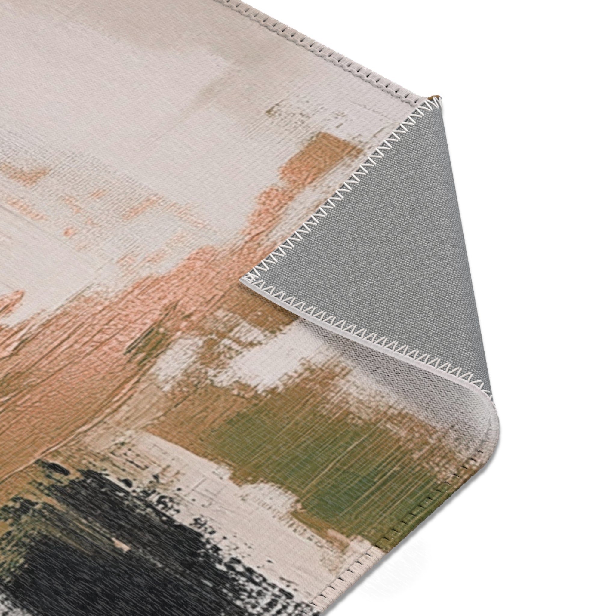 Abstract Area Rug | Rustic Black Muted Gold Beige Watercolor Artsy Rug