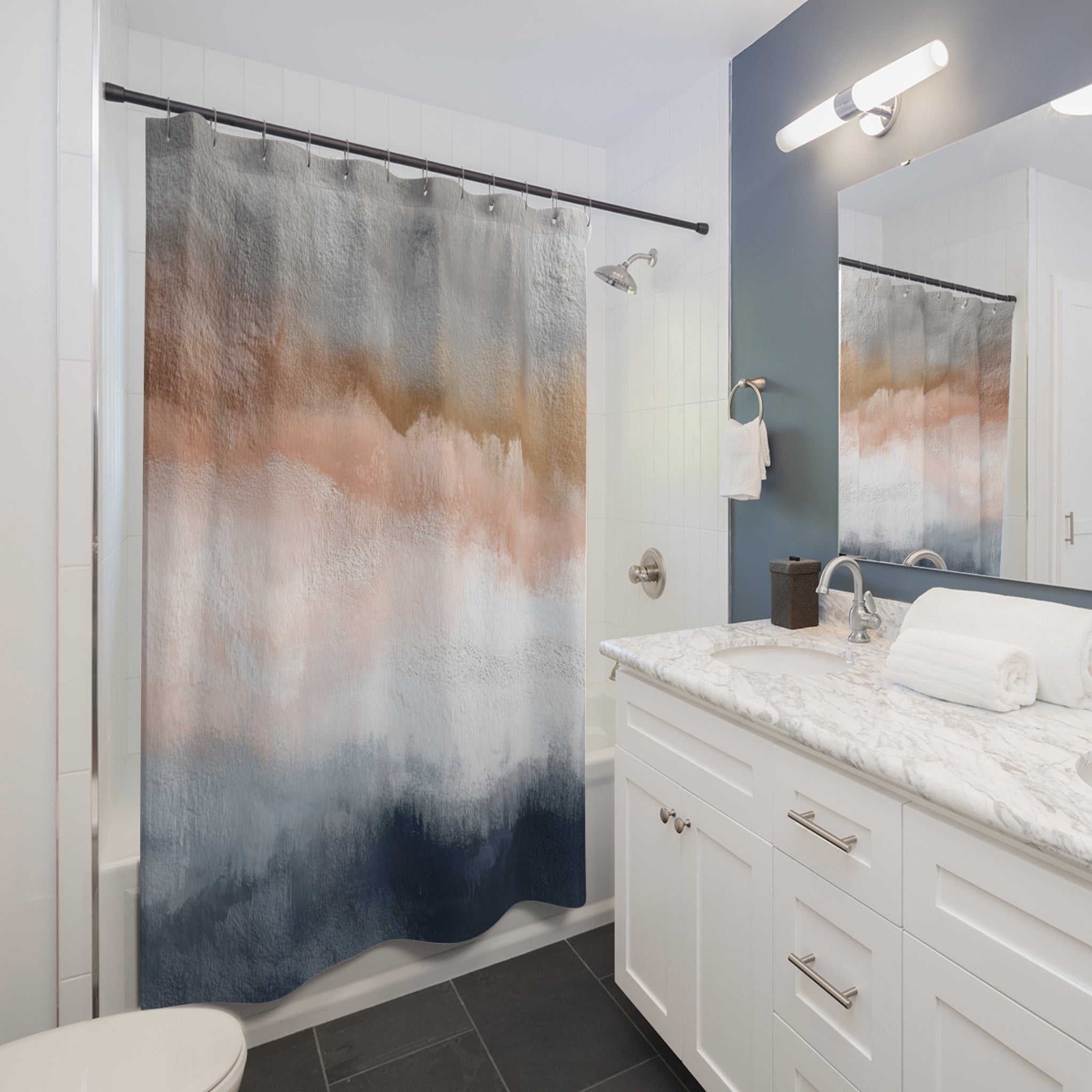 Abstract Watercolor Shower Curtain | Grey Blush, Blue Bathroom Decor