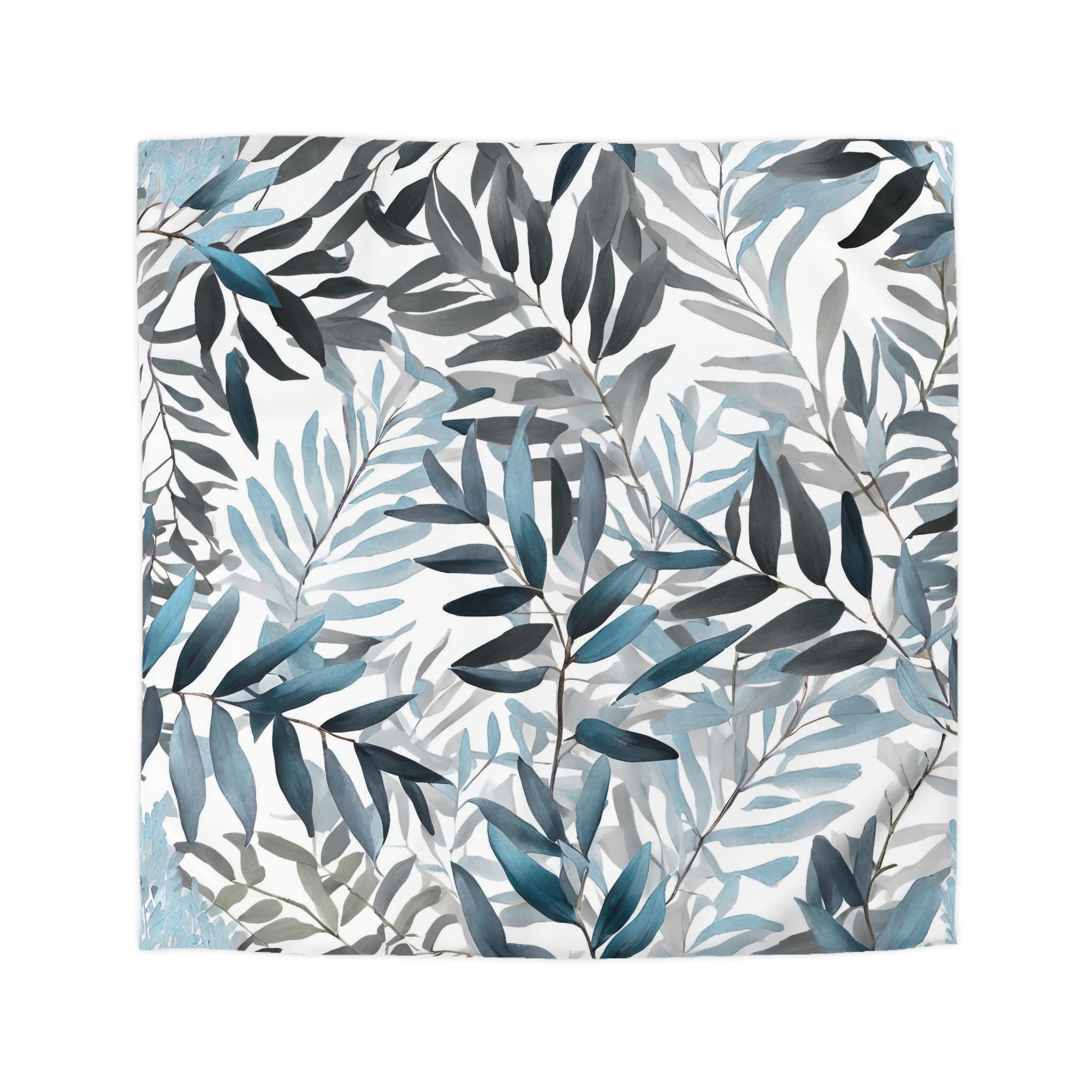 Floral Duvet, Pillow Cover | Blue Grey White Leaves Bedroom Decor