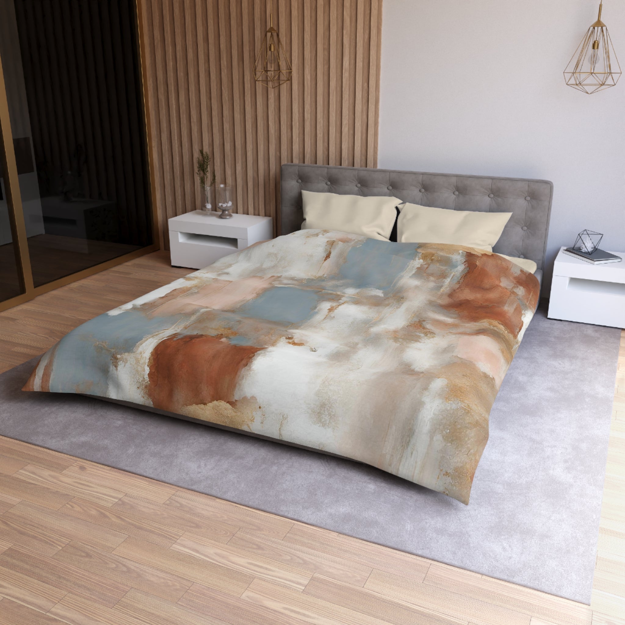 Abstract Duvet Cover | Beige Rust, blue White | Bedroom Decor
