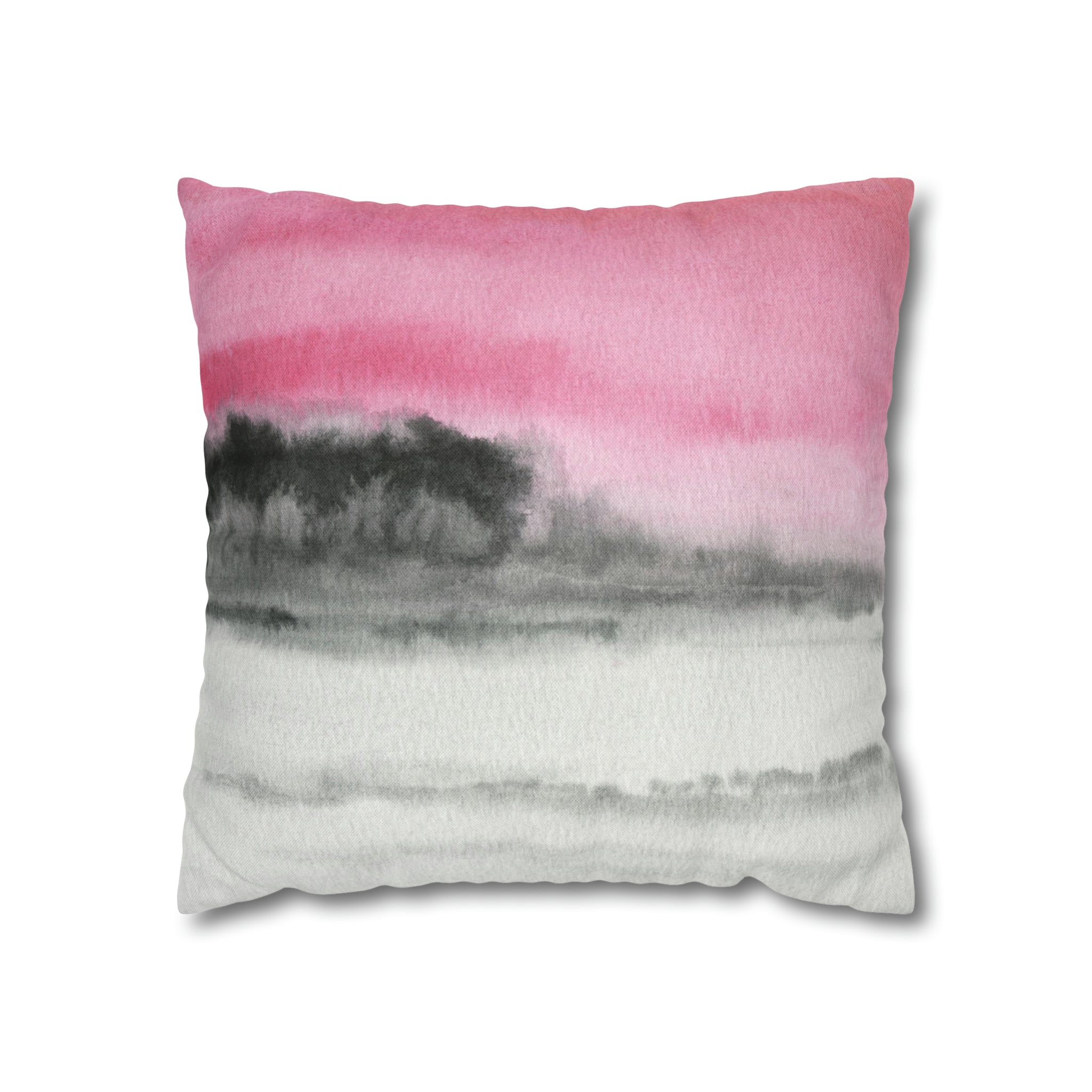 Abstract Pillow Cover | Pink, Gray Black Ombre, Landscape
