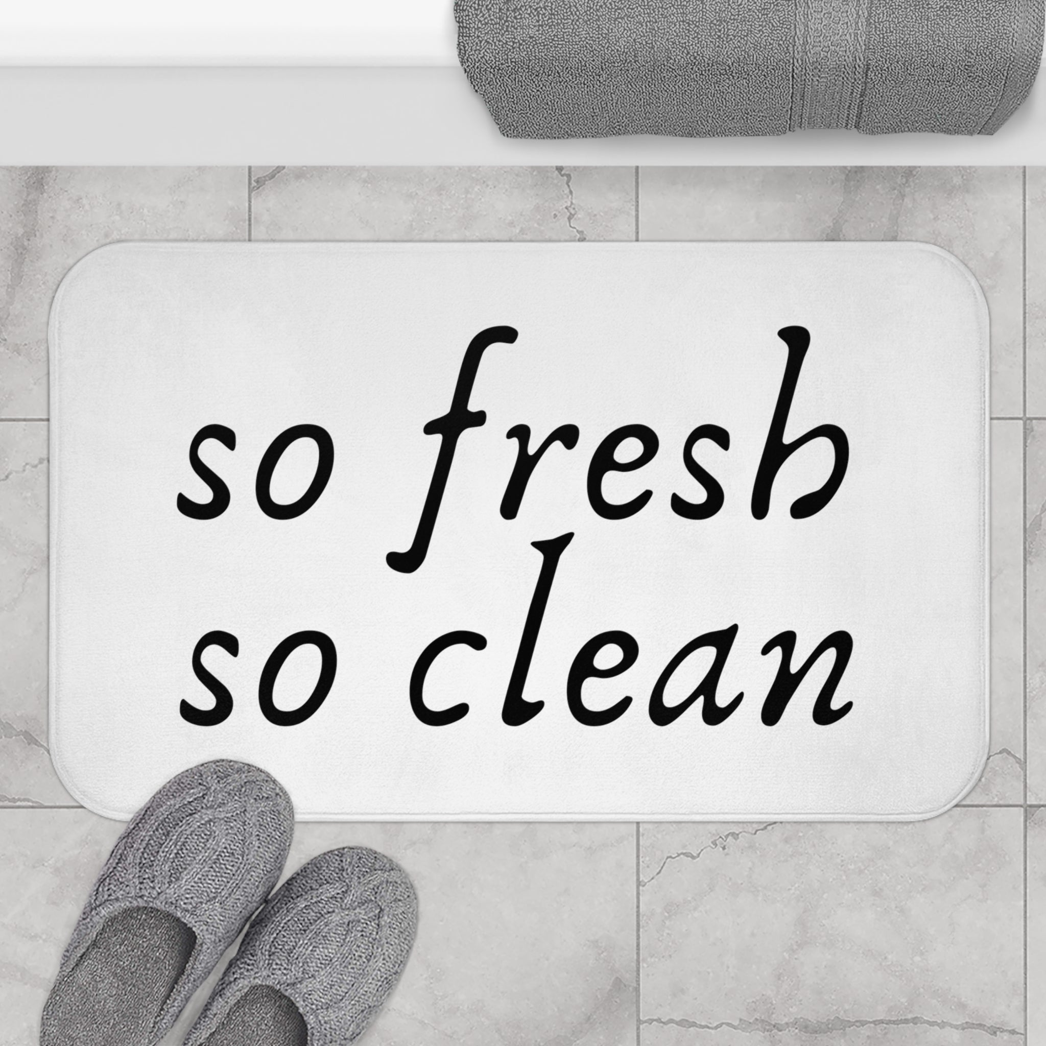 Cute Bath Mat | So Fresh, So Clean White Black Bathroom Rug