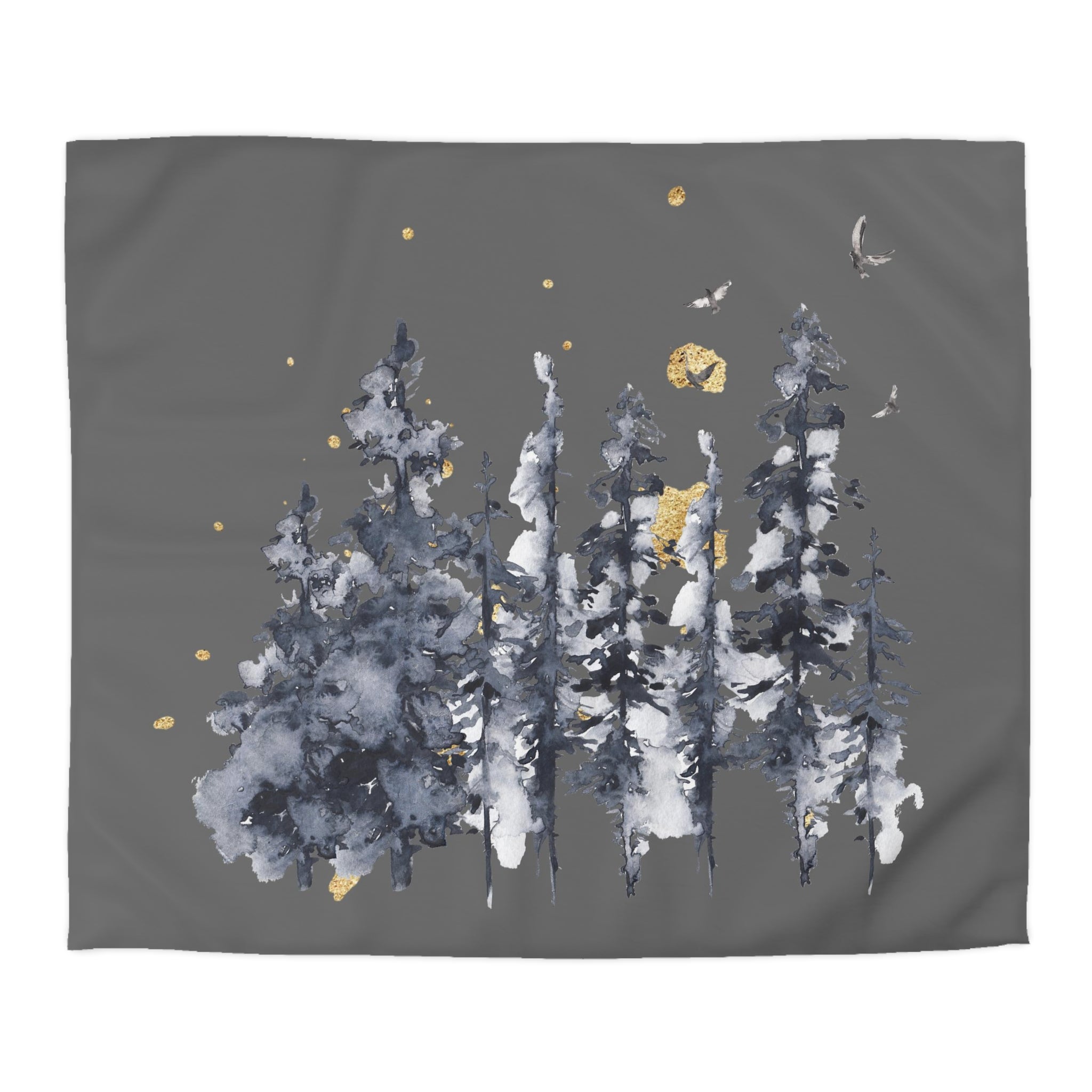 Abstract Duvet Cover | Dark Gray, Navy Trees Woodlands | Bedroom Decor