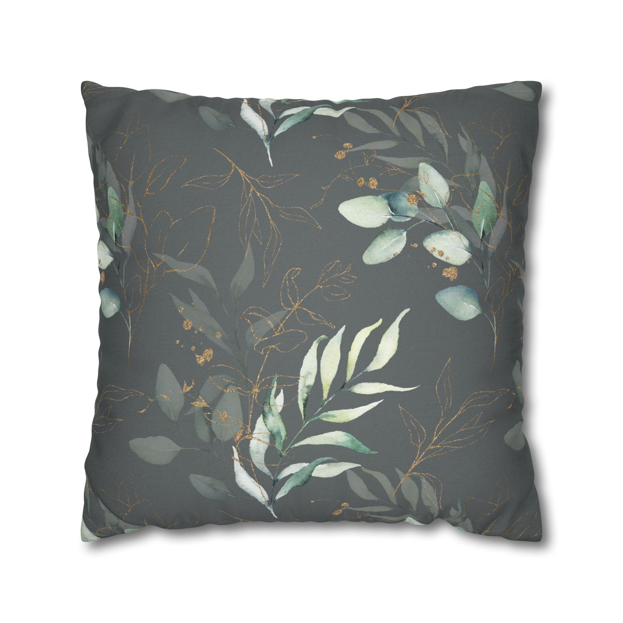 Floral Pillow Cover | Dark Grey Sage Green Monstera Tropical Leaves