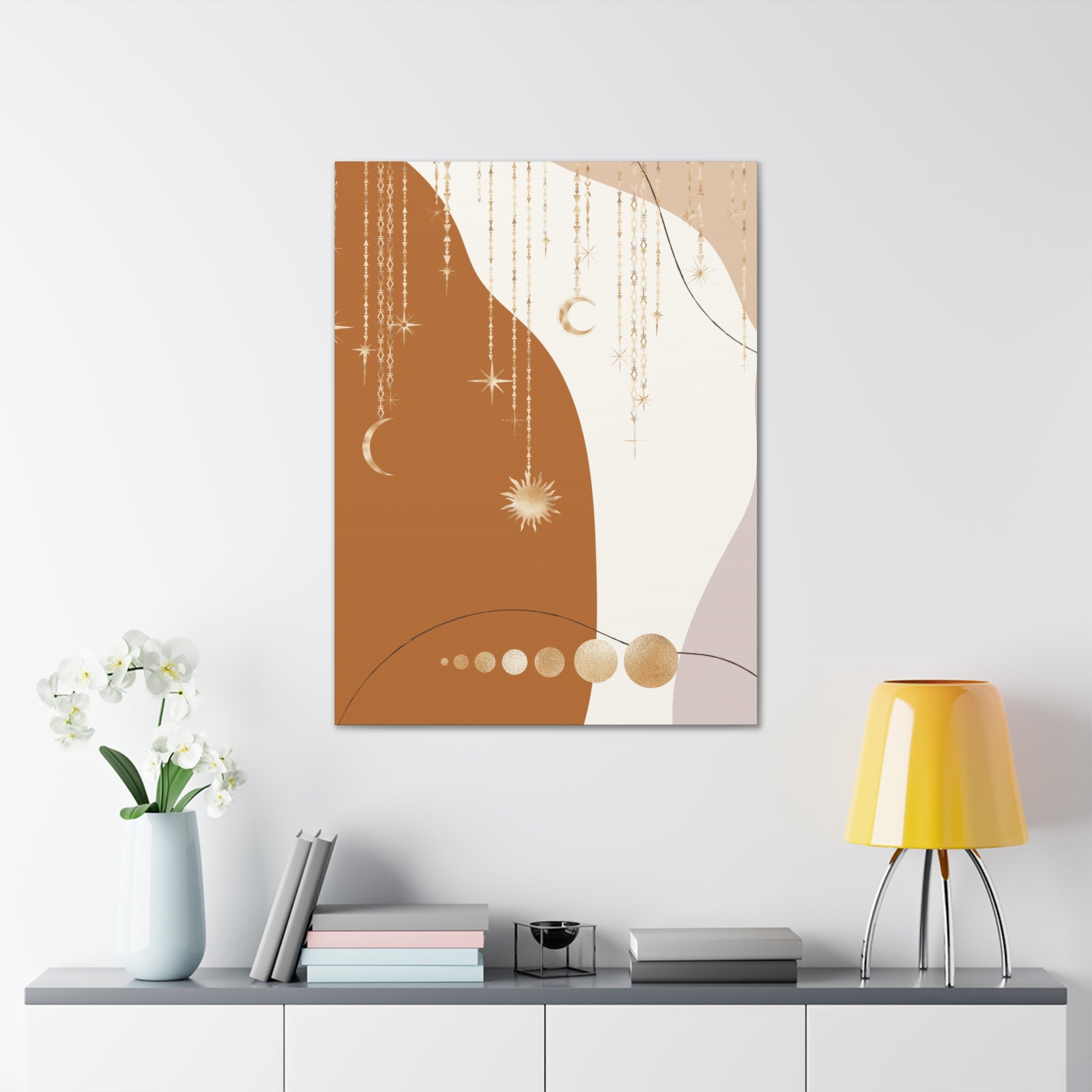 Bohemian Canvas Wall Art | Rust Beige Muted Gold Celestial