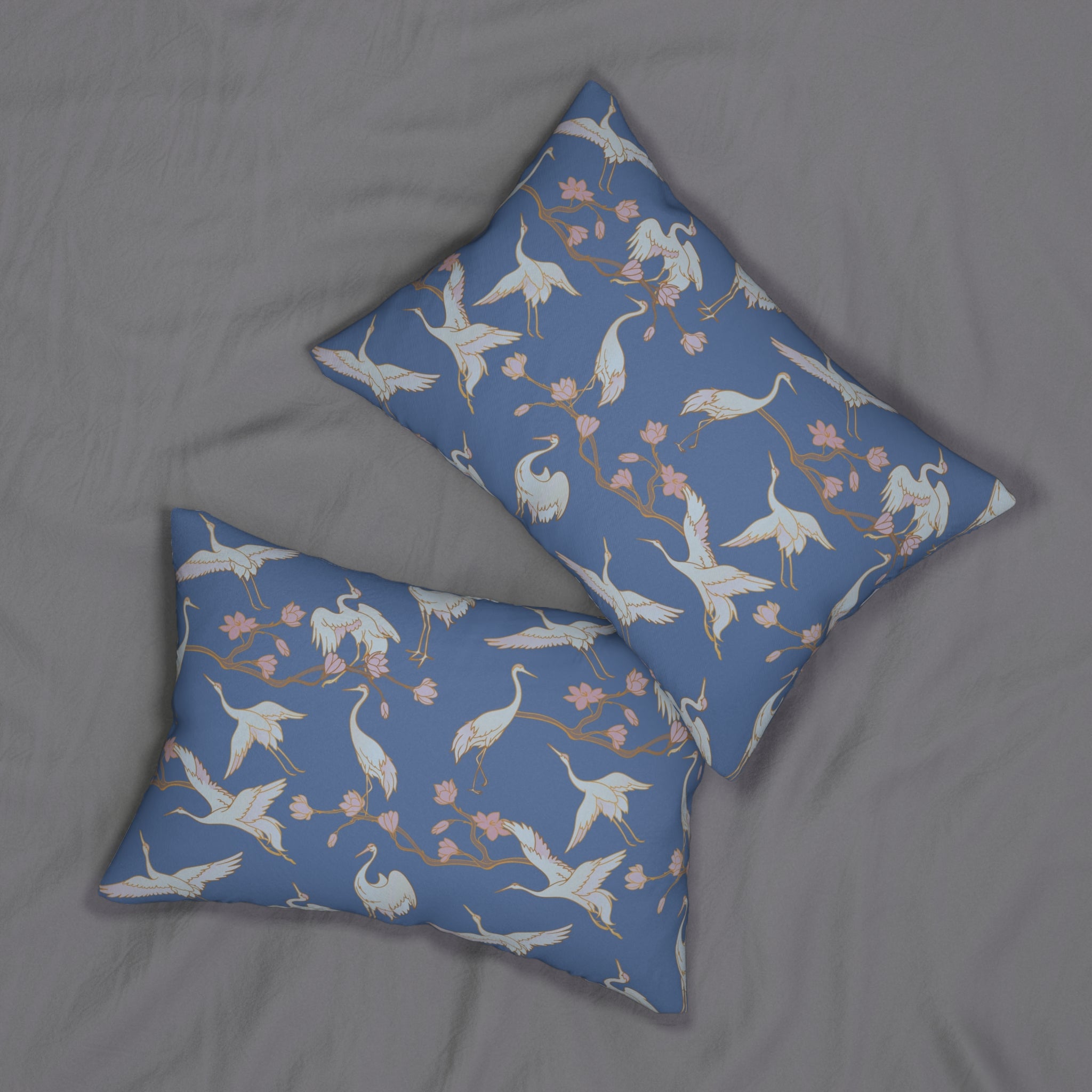 Japanese Lumbar Pillow | Pale Denim Blue, Crane Stork Birds