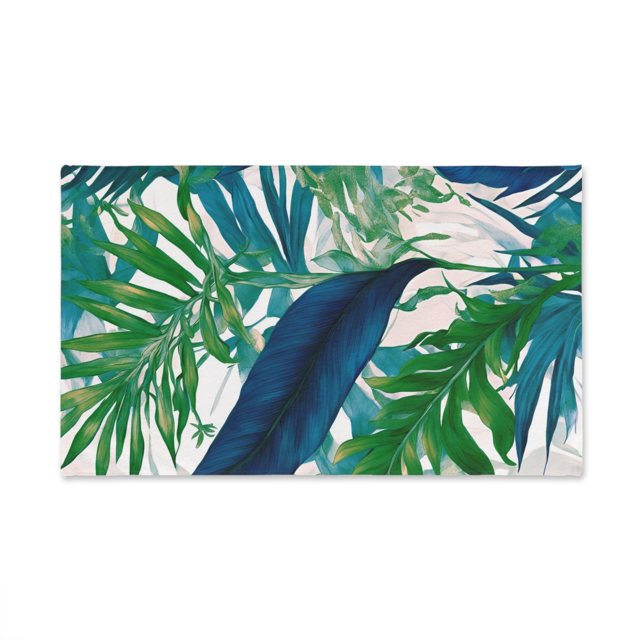 Tropical Floral Kitchen, Bath Hand Towel | Coastal Indigo Blue, Emerald Green