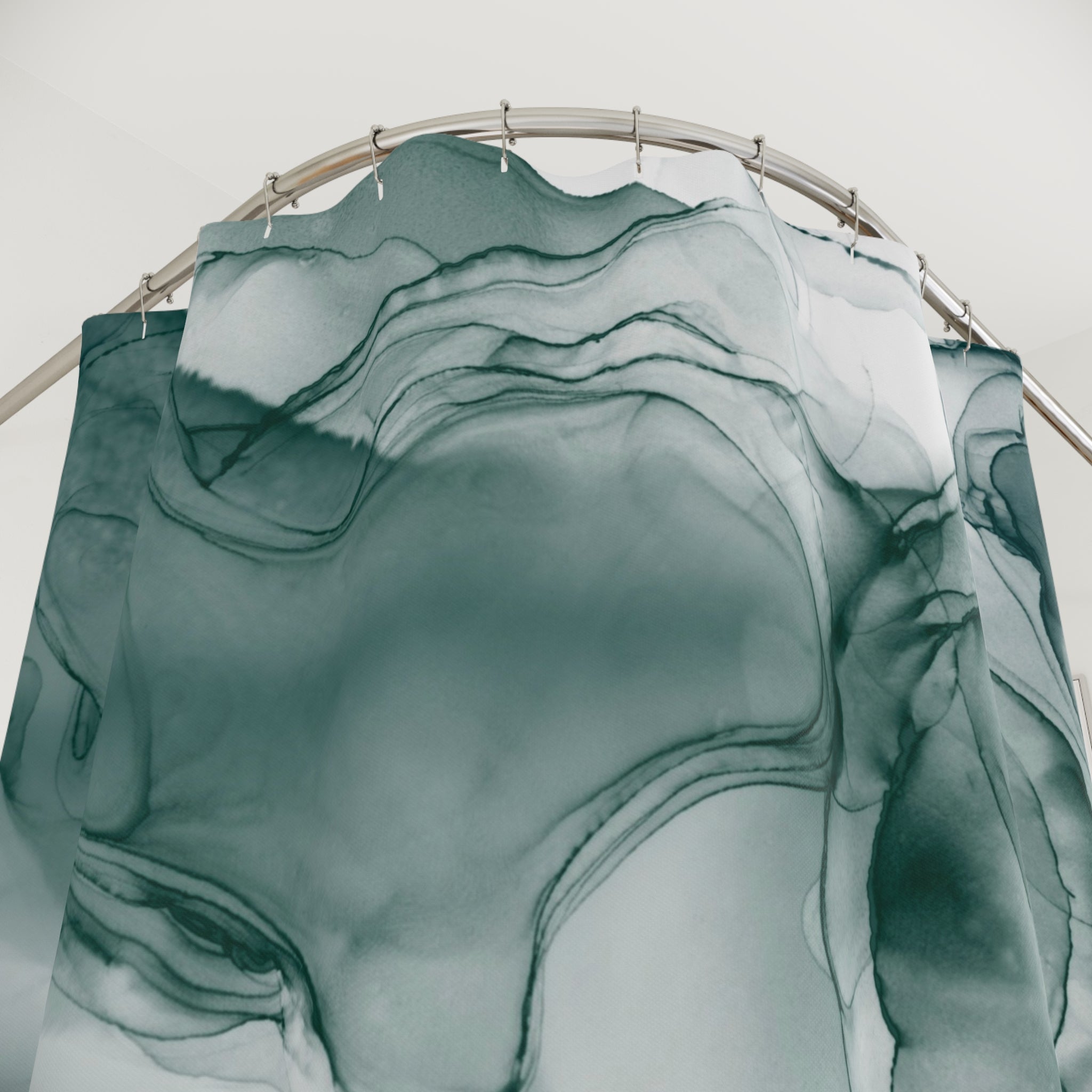 Abstract Shower Curtain | Teal Blue White Liquid Ink