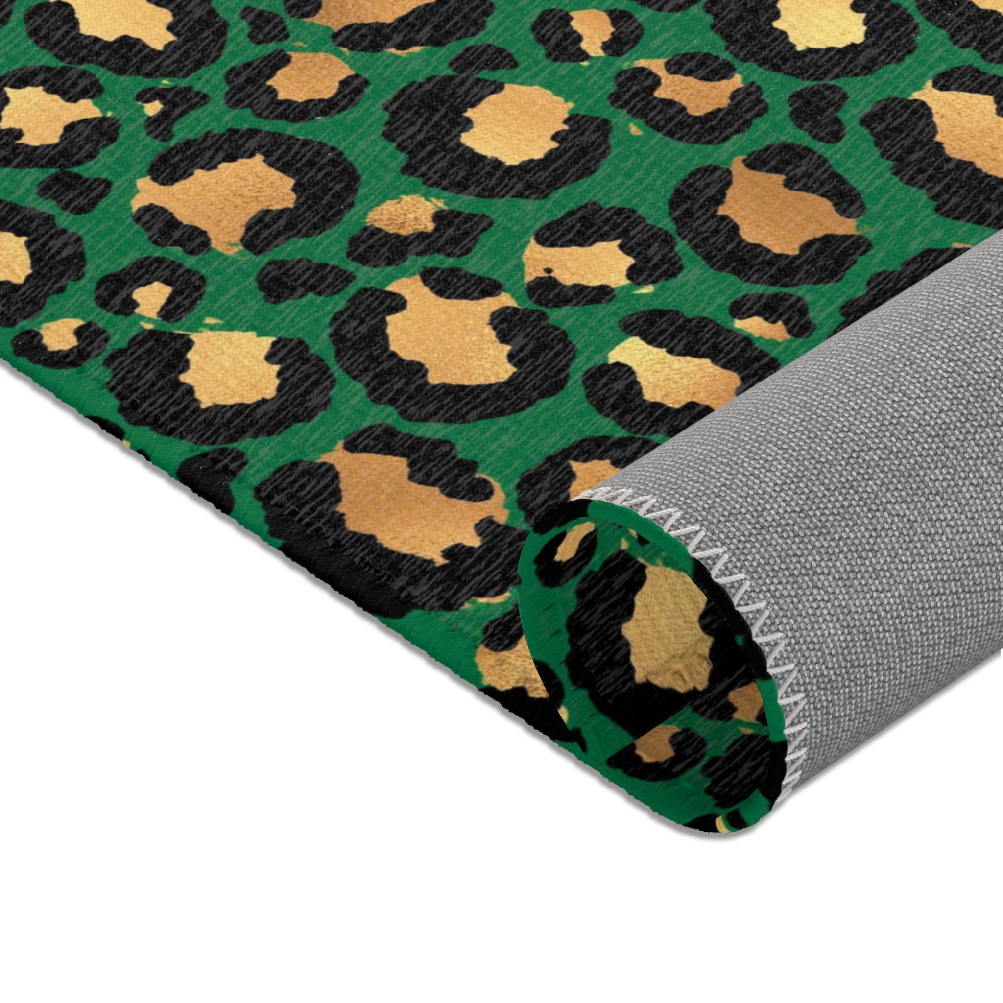 Green Leopard Large Area Rug | Gold Beige, Black Animal Print