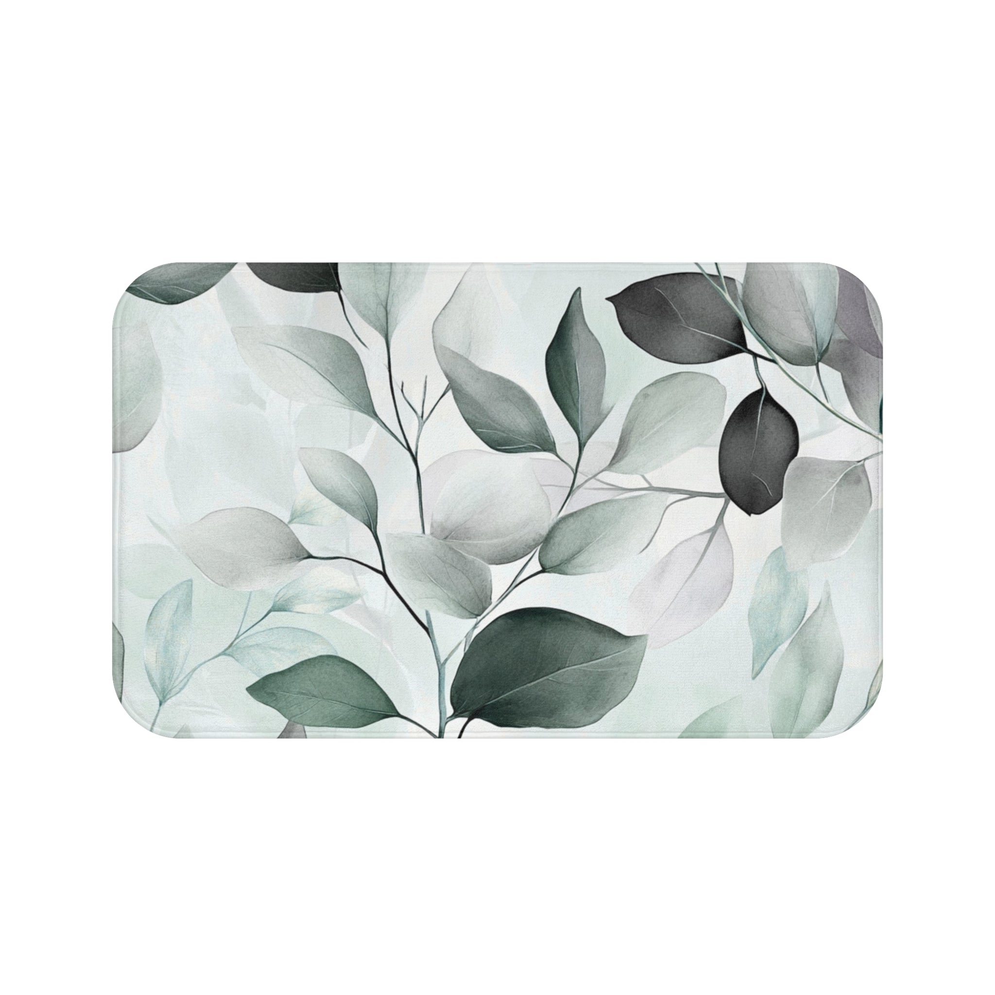 Floral Bath Mat | Sage Green Grey Leaves Kitchen Mat