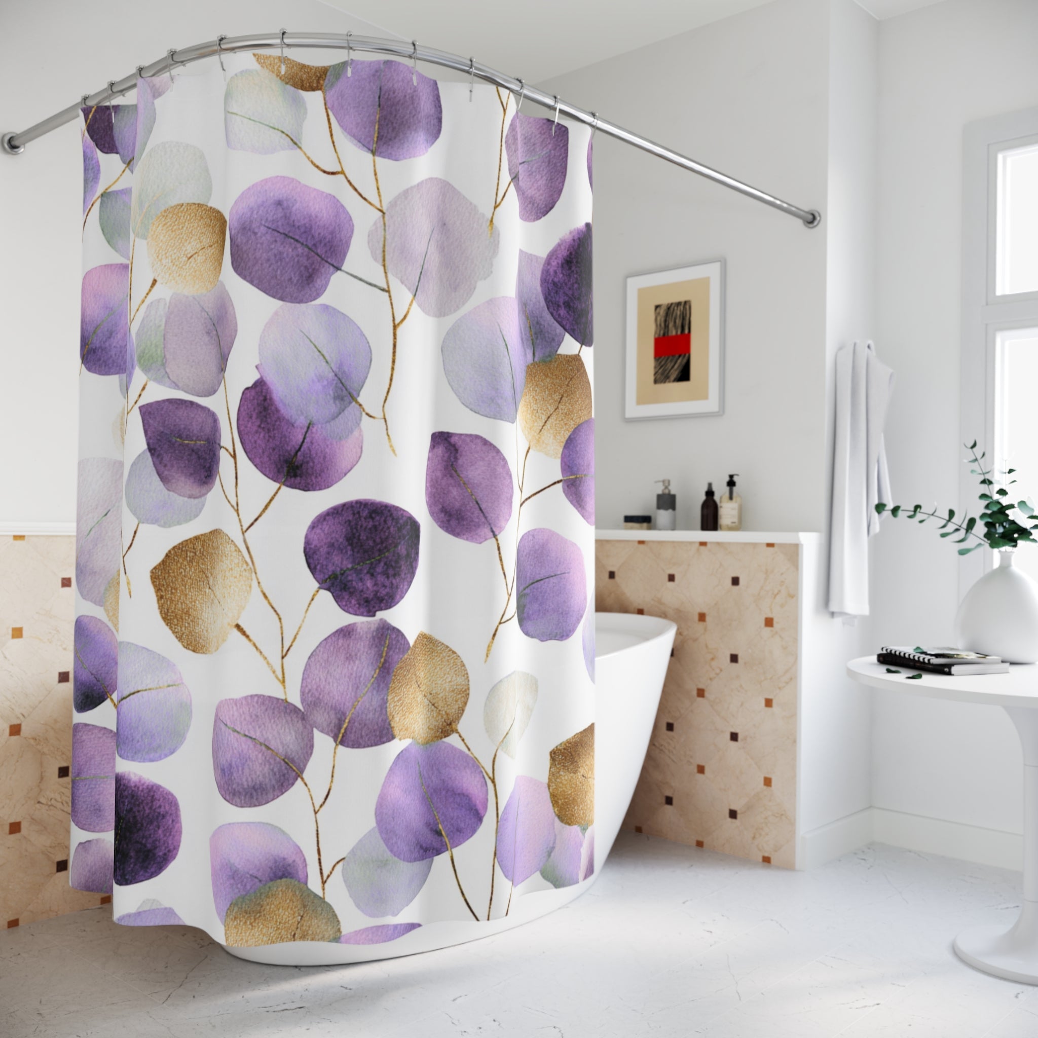Boho Shower Curtain | Floral Leaves Bathroom Decor
