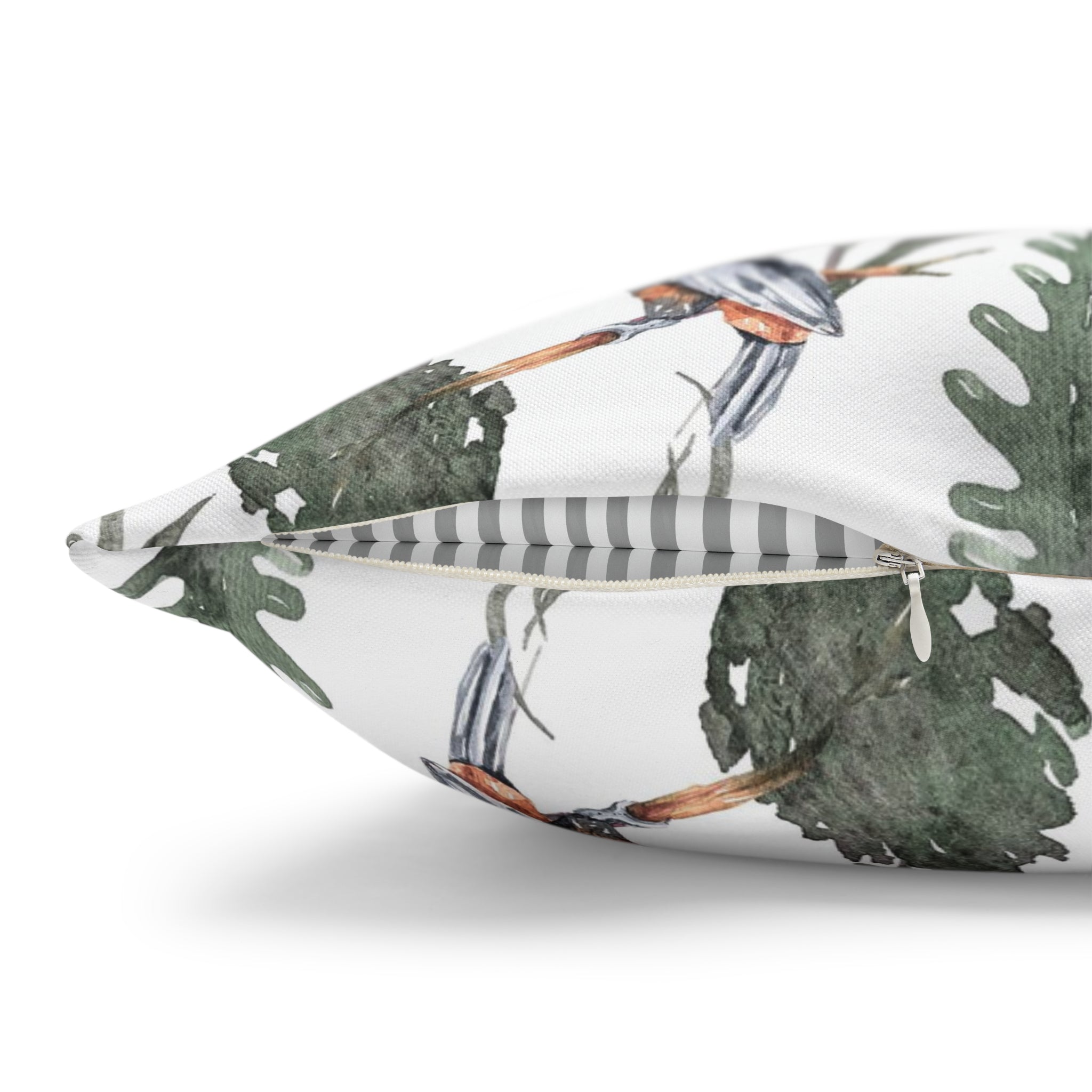Tropical Tucan Floral Pillow Cover | White Sage Green Jungle Leaves