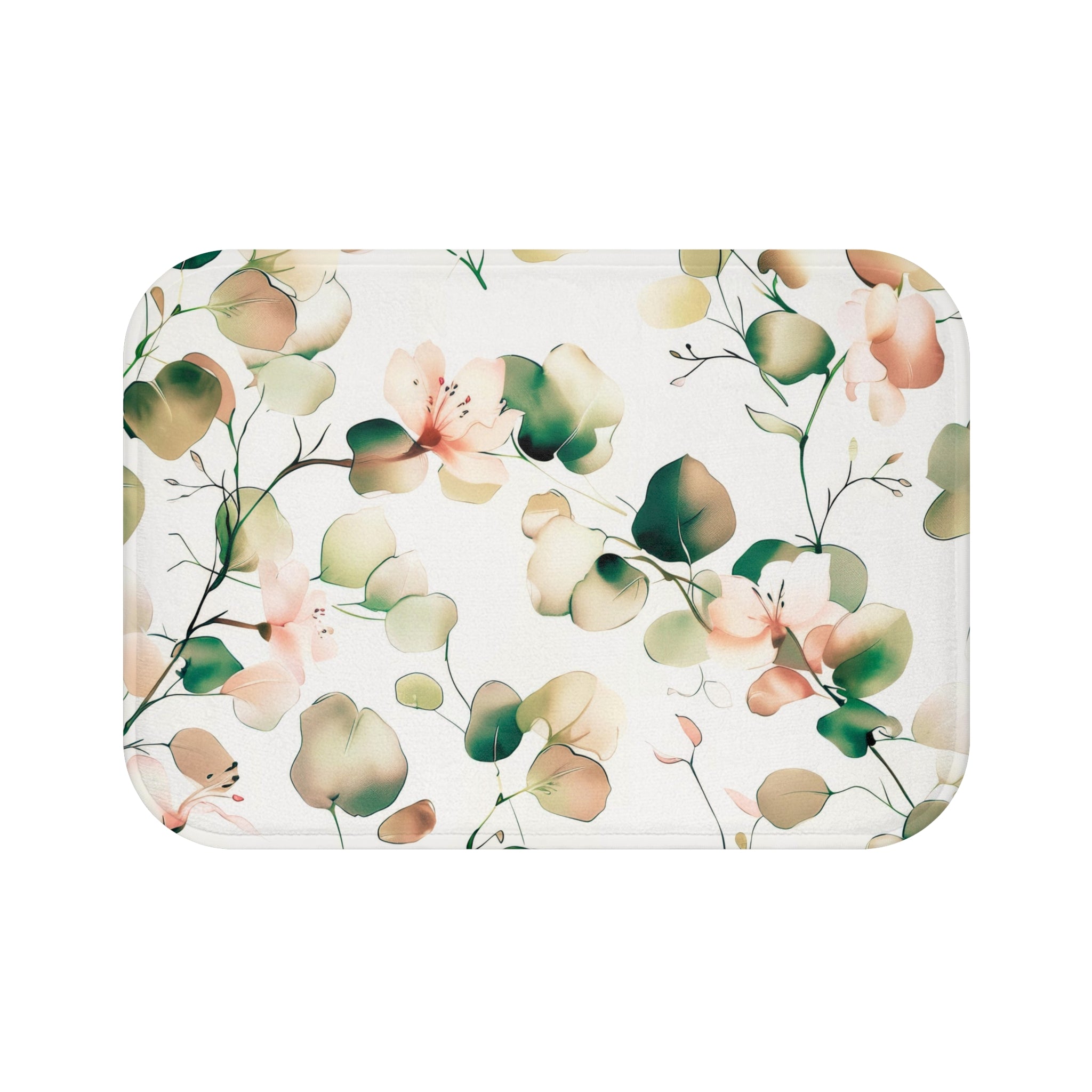 Boho Bath, Kitchen Mat | Floral, Sage Green, Blush Pink, White