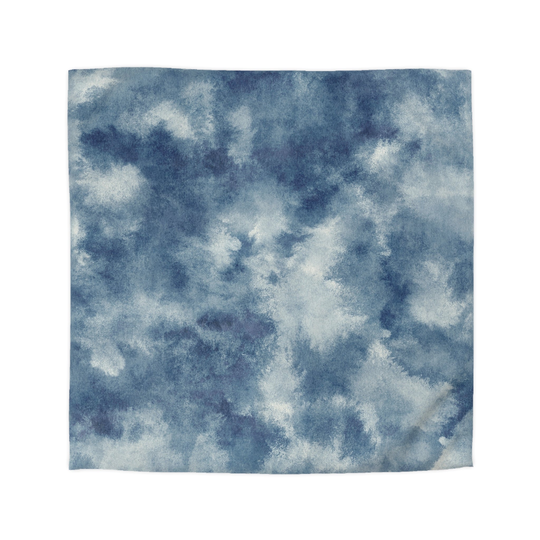 The image is a square with a blue and white watercolor-like texture, featuring a variety of shades of blue and white.