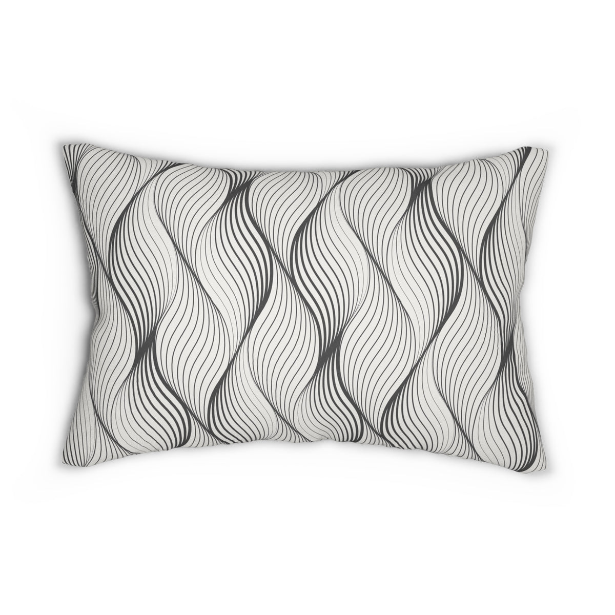 Charcoal Grey Wavy Line Lumbar Pillow 14x20, Neutral Accent Pillow