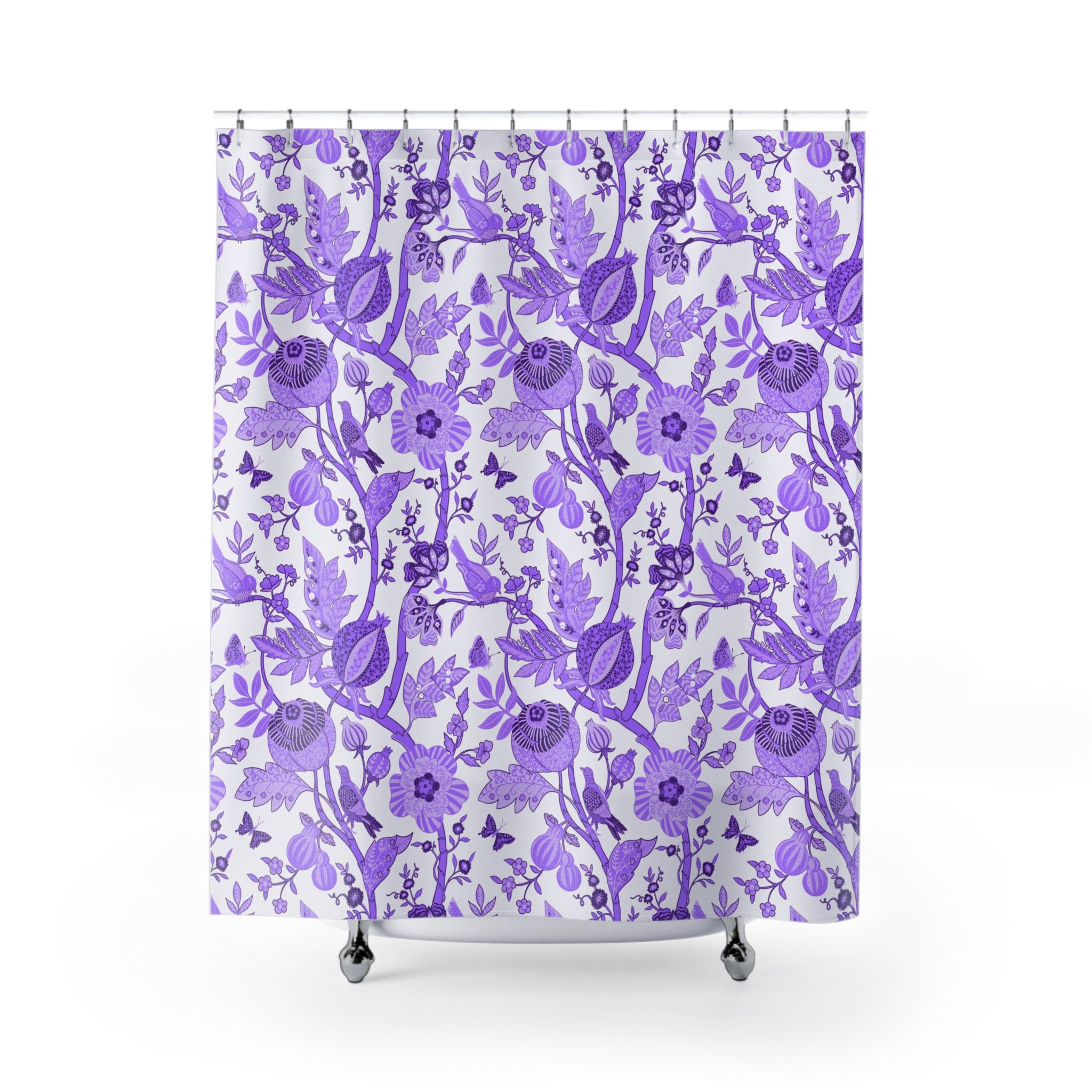Floral Shower Curtain | Chinoiserie Lavender Purple White