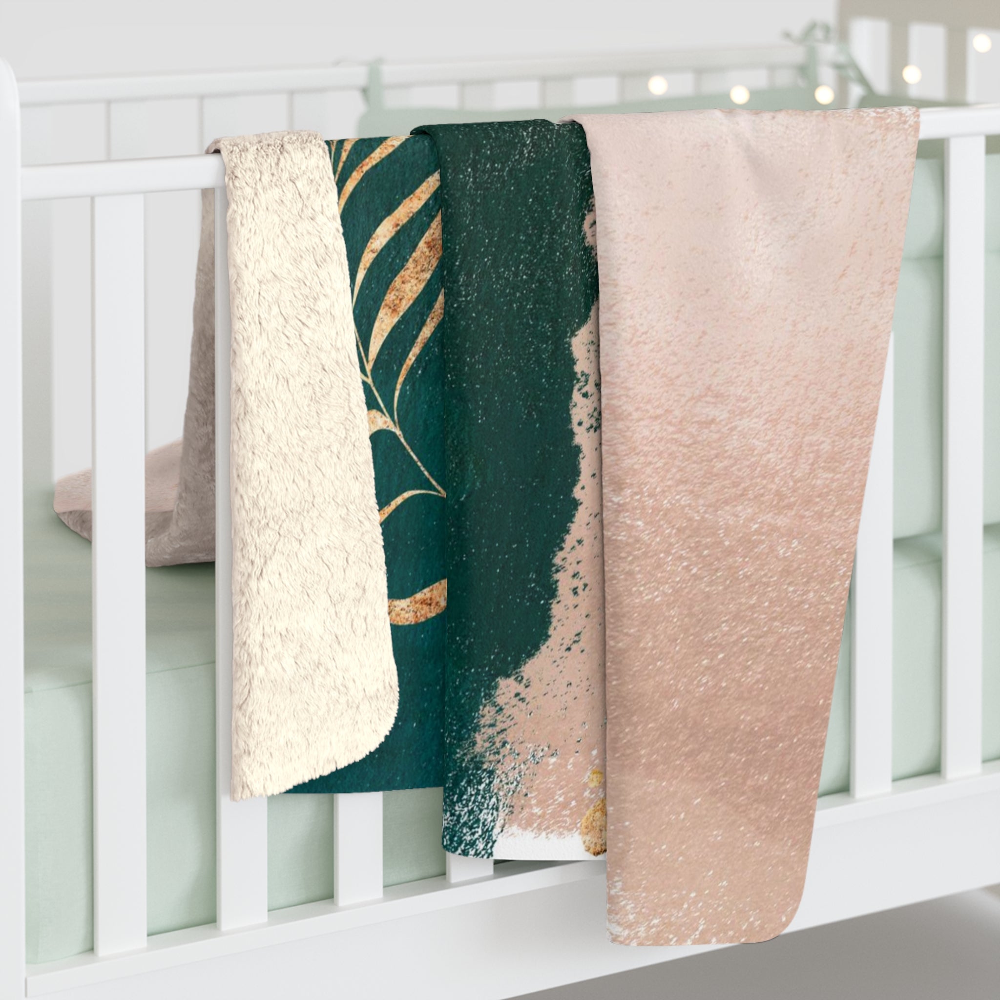 Abstract Boho Comfy Blanket | Green Gold Beige Floral