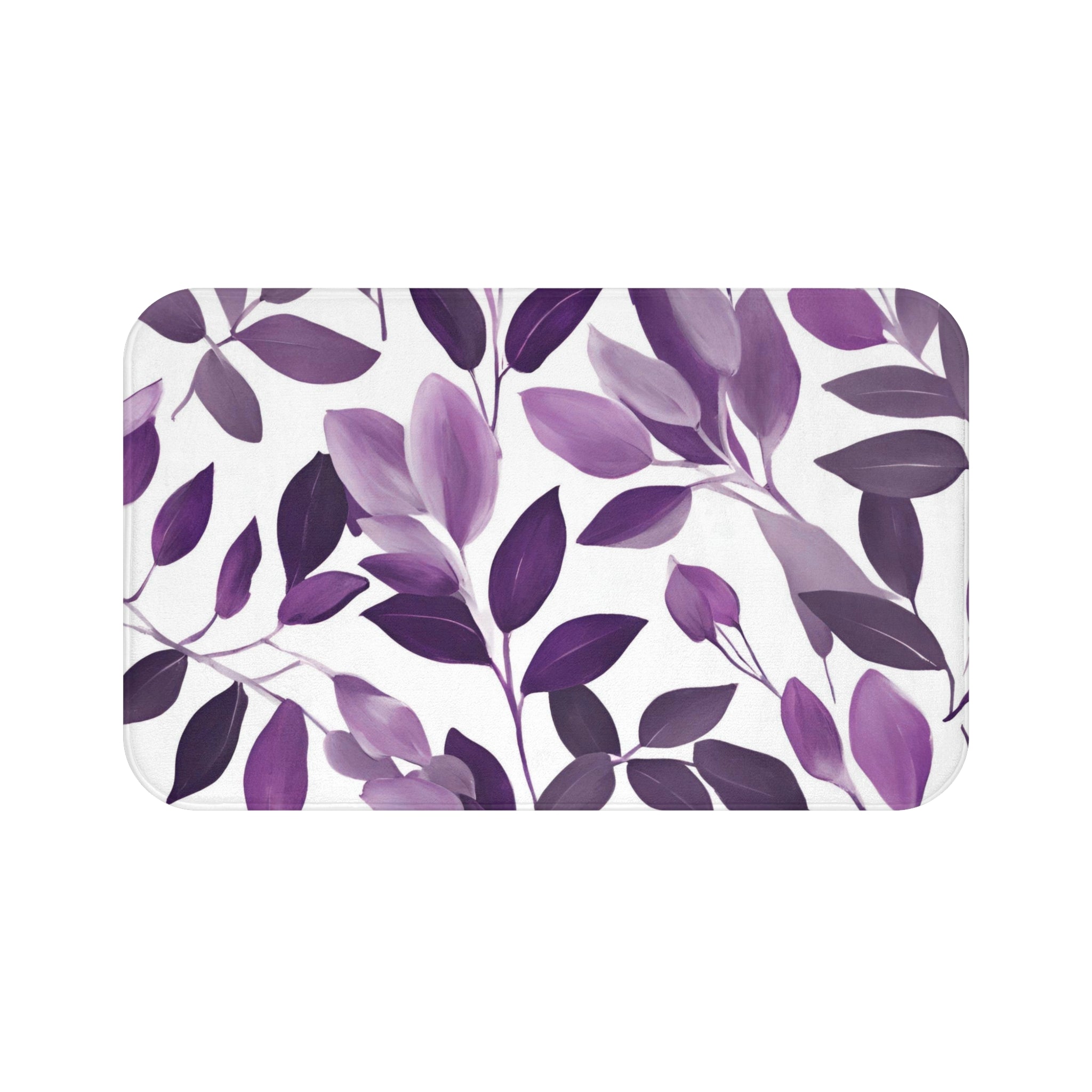 Purple Leaves Bath Mat | White Floral Kitchen Mat
