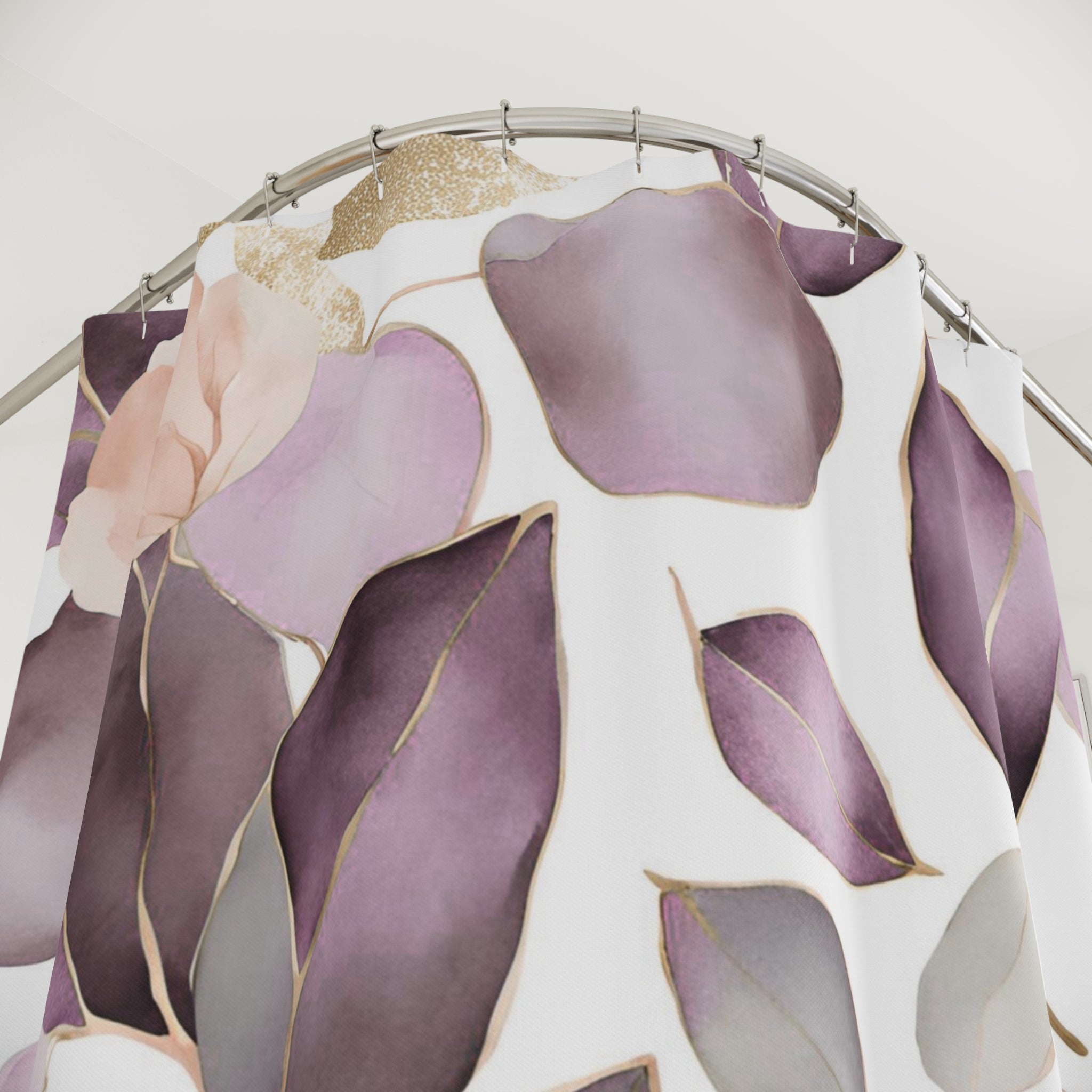 Abstract Shower Curtain | Floral Lavender Purple White Leaves