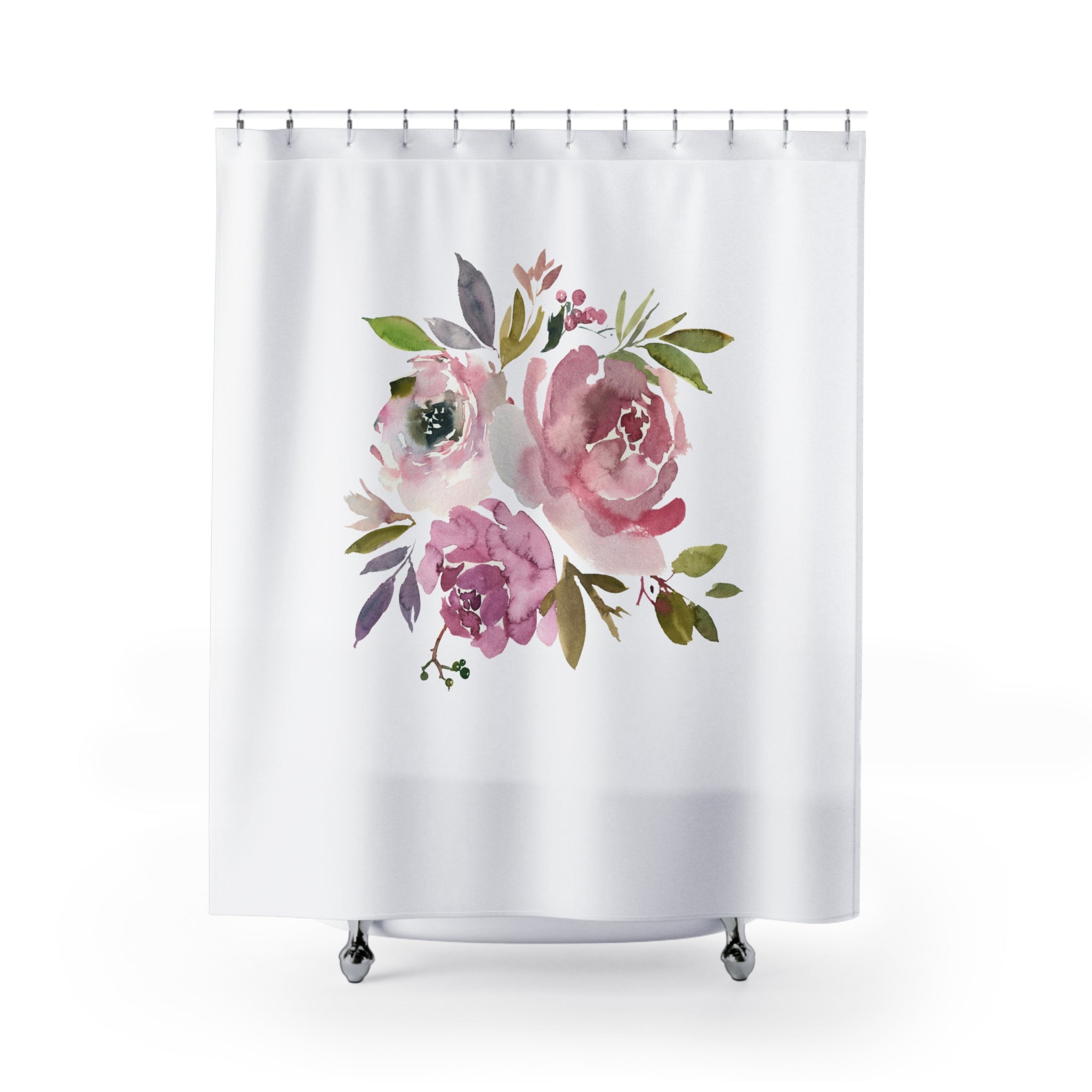 Modern Floral Shower Curtain | Minimalist Mauve, Blush Pink