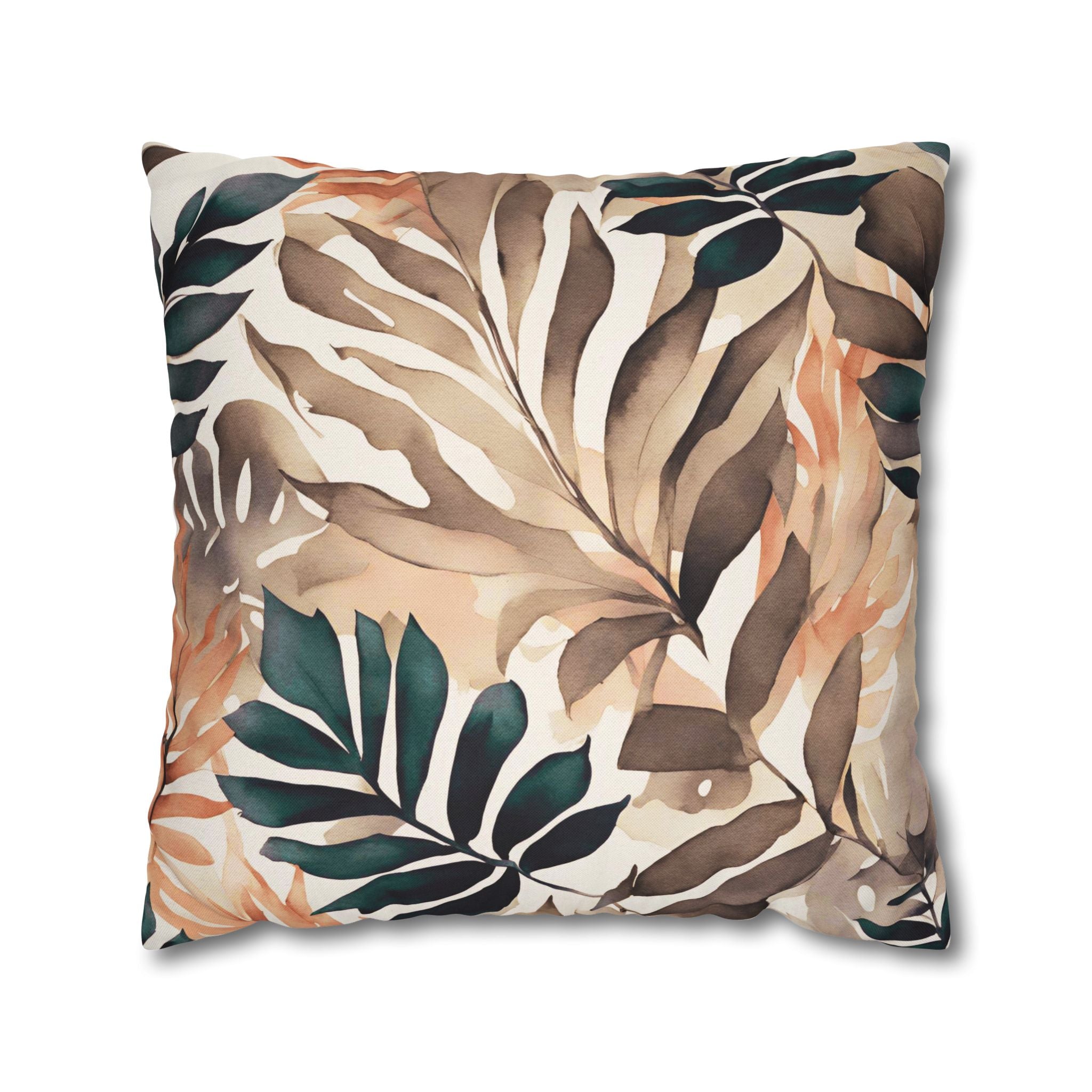 Abstract Pillow Cover | Jungle Beige Green Leaves Pillowcase