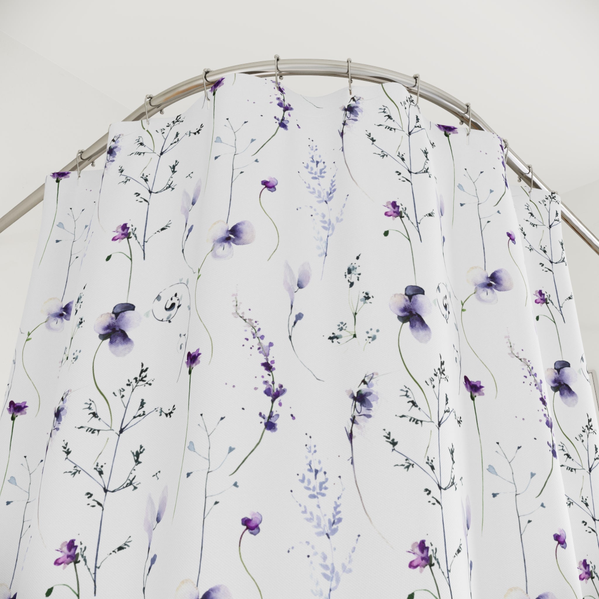 Boho Shower Curtain | White Purple Florals