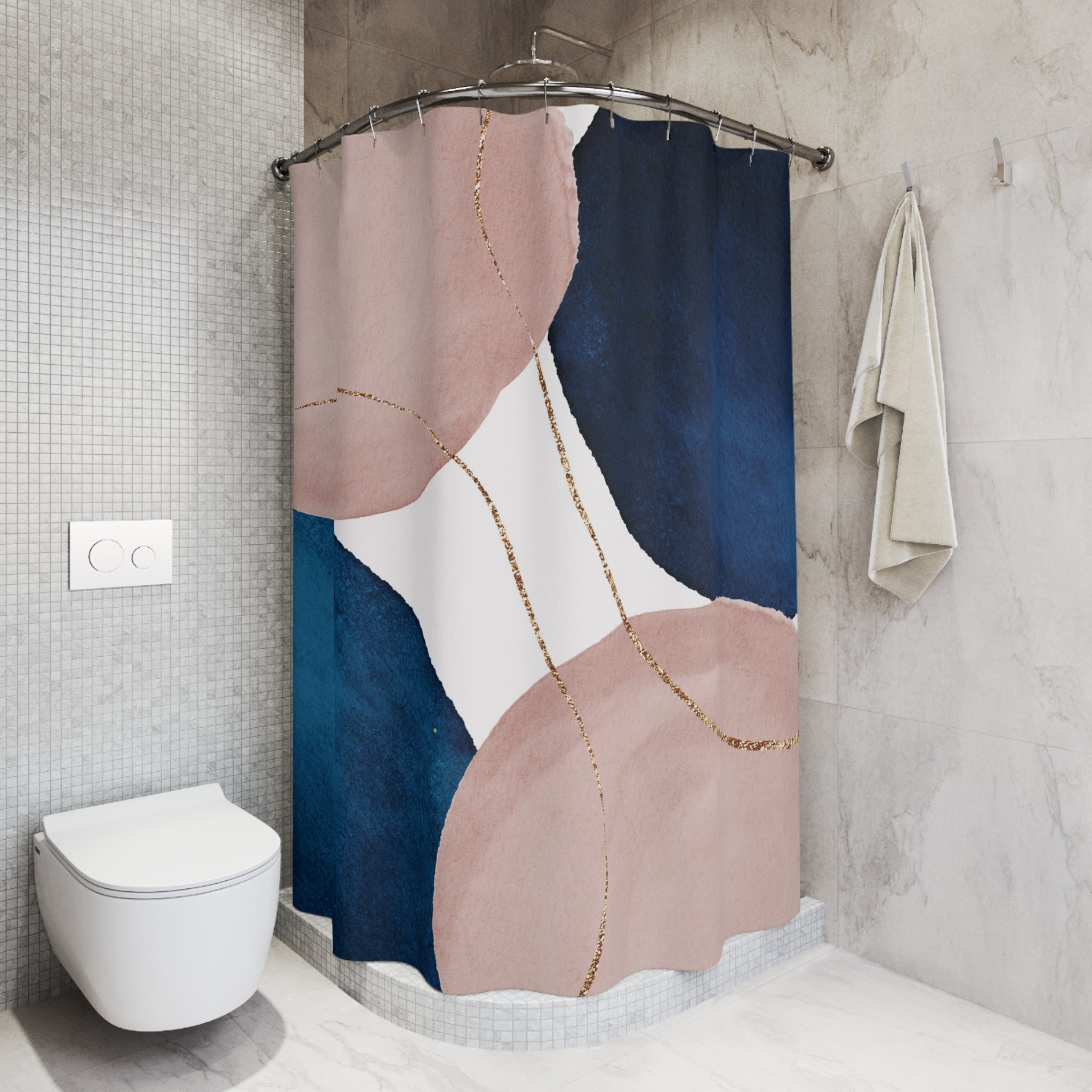 Abstract Shower Curtain, Blue, Blush