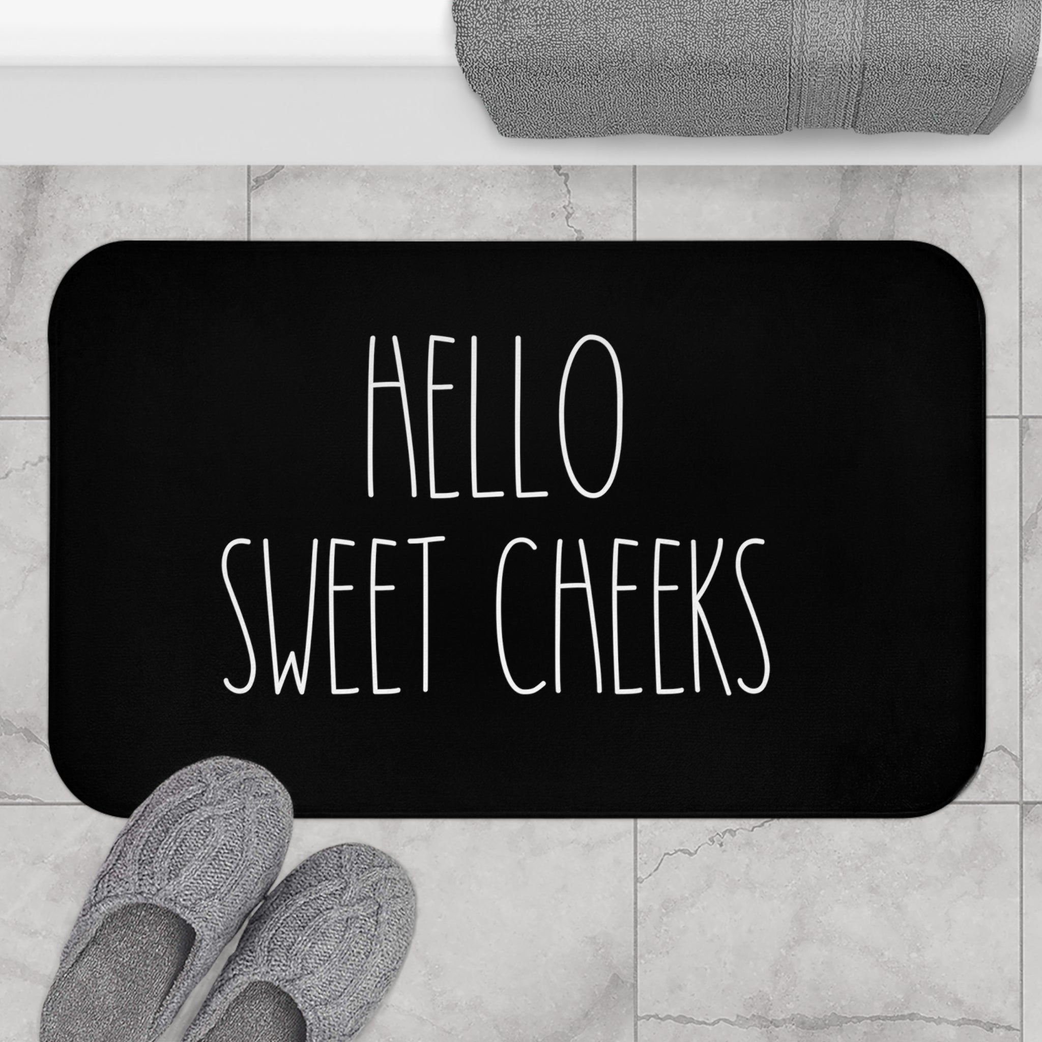 Black Bath Mat | Hello Sweet Cheeks Cute Bath Rug