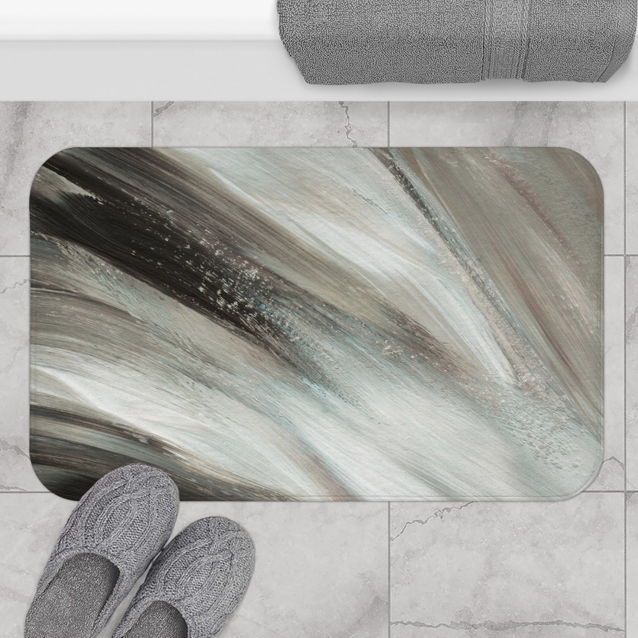 Abstract Bath Mat | Grey White Kitchen Mat
