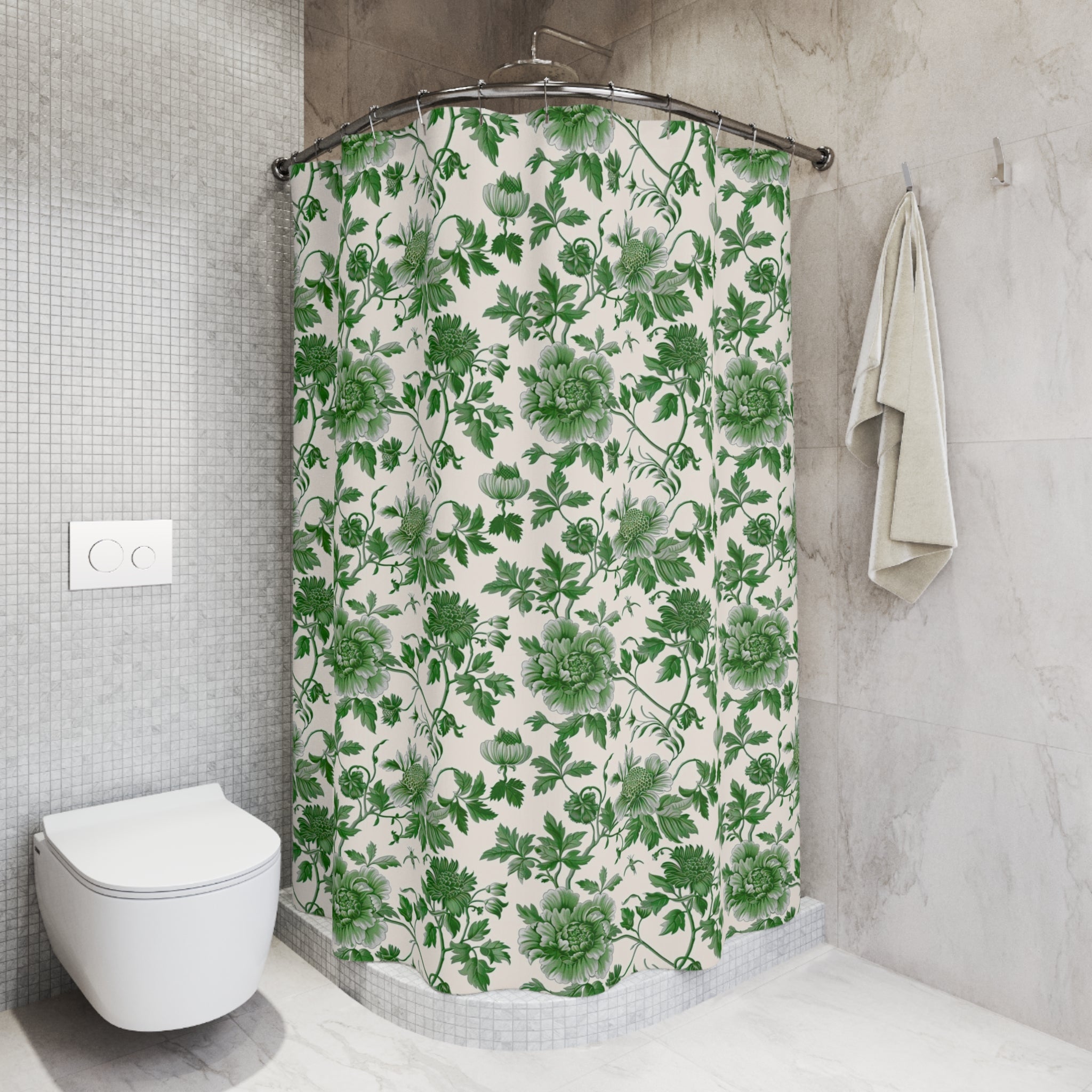 Chinoiserie Shower Curtain | Forest Green Floral, Vintage